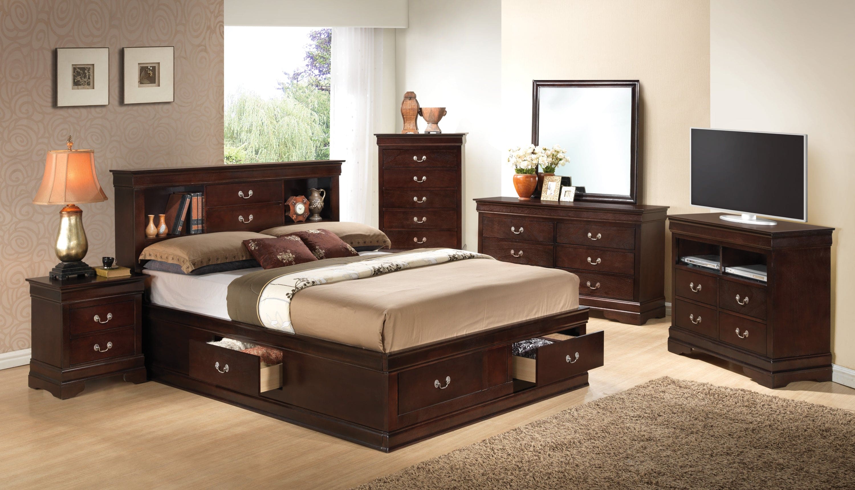 Glory Furniture Louis Phillipe G3125B-KSB King Storage Bed , Cappuccino