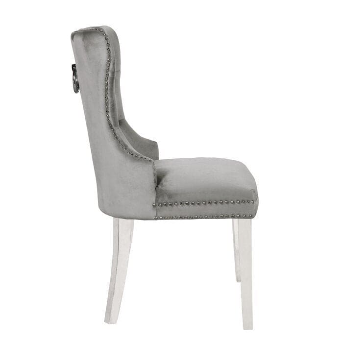 Erica 2 Piece Stainless Steel Legs Chair Finish with Velvet Fabric in Light Gray