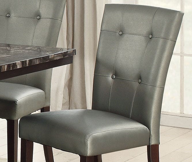 Modern Parson Chairs Silver Faux Leather Tufted Set of 2 Side Chairs Dining Seatings