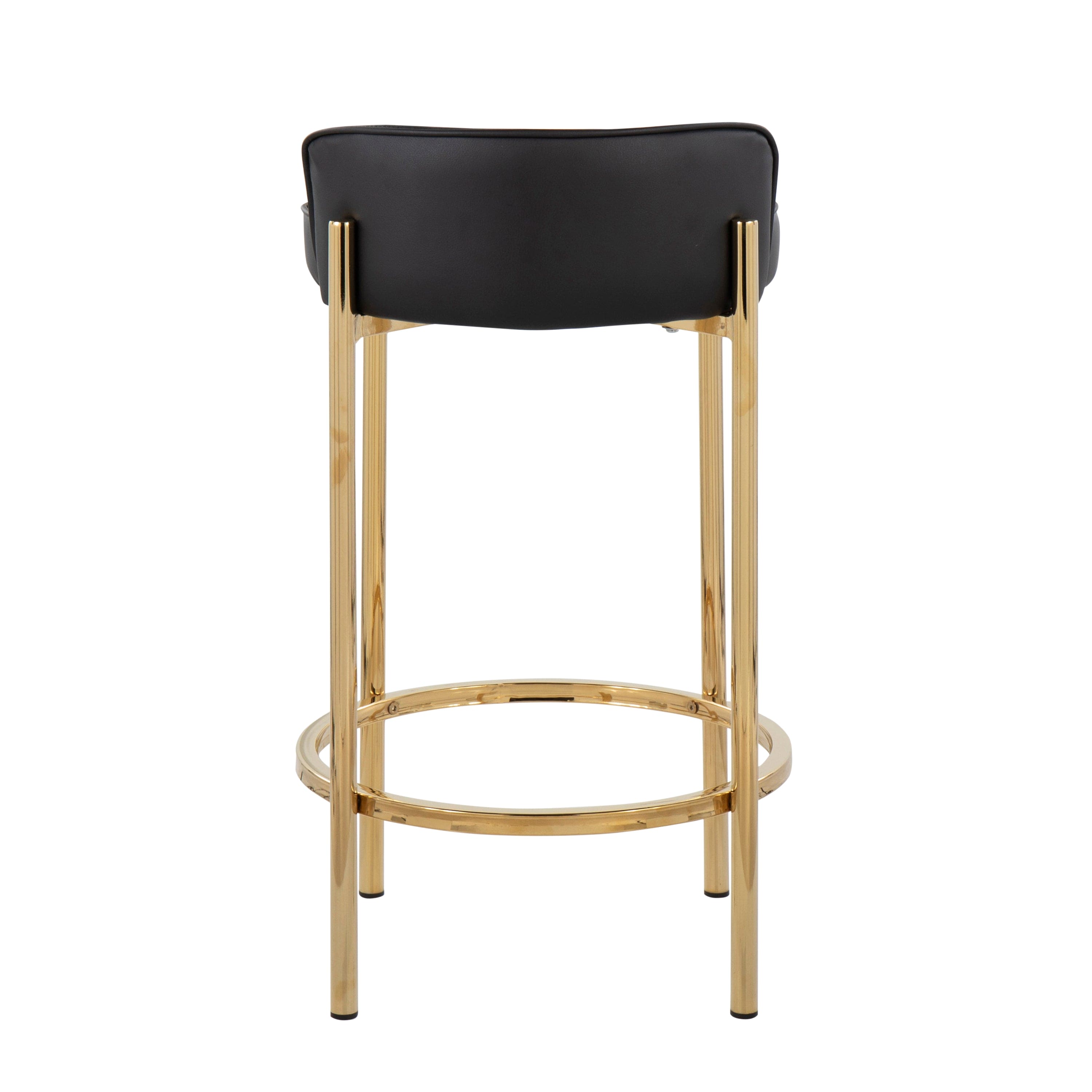 Chloe Contemporary Counter Stool in Gold Metal and Black Faux Leather by LumiSource - Set of 2