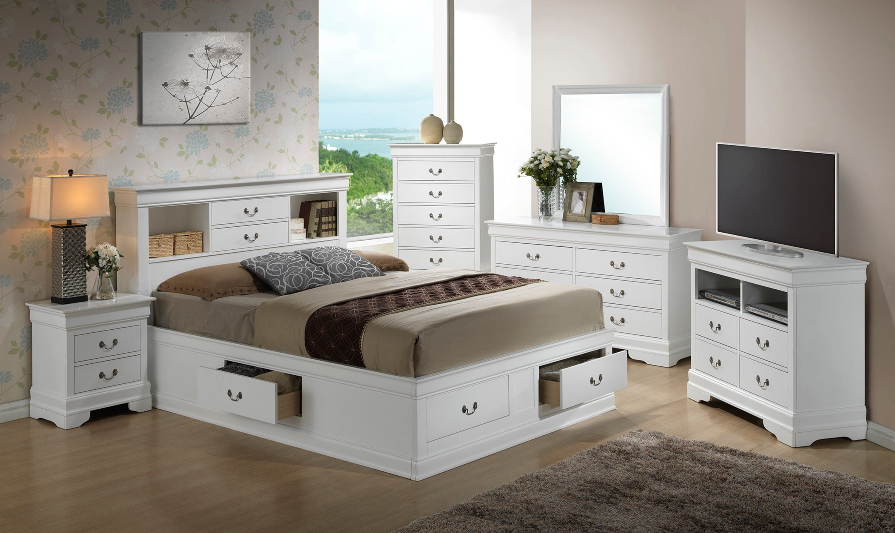 Glory Furniture Louis Phillipe G3190B-KSB King Storage Bed , White