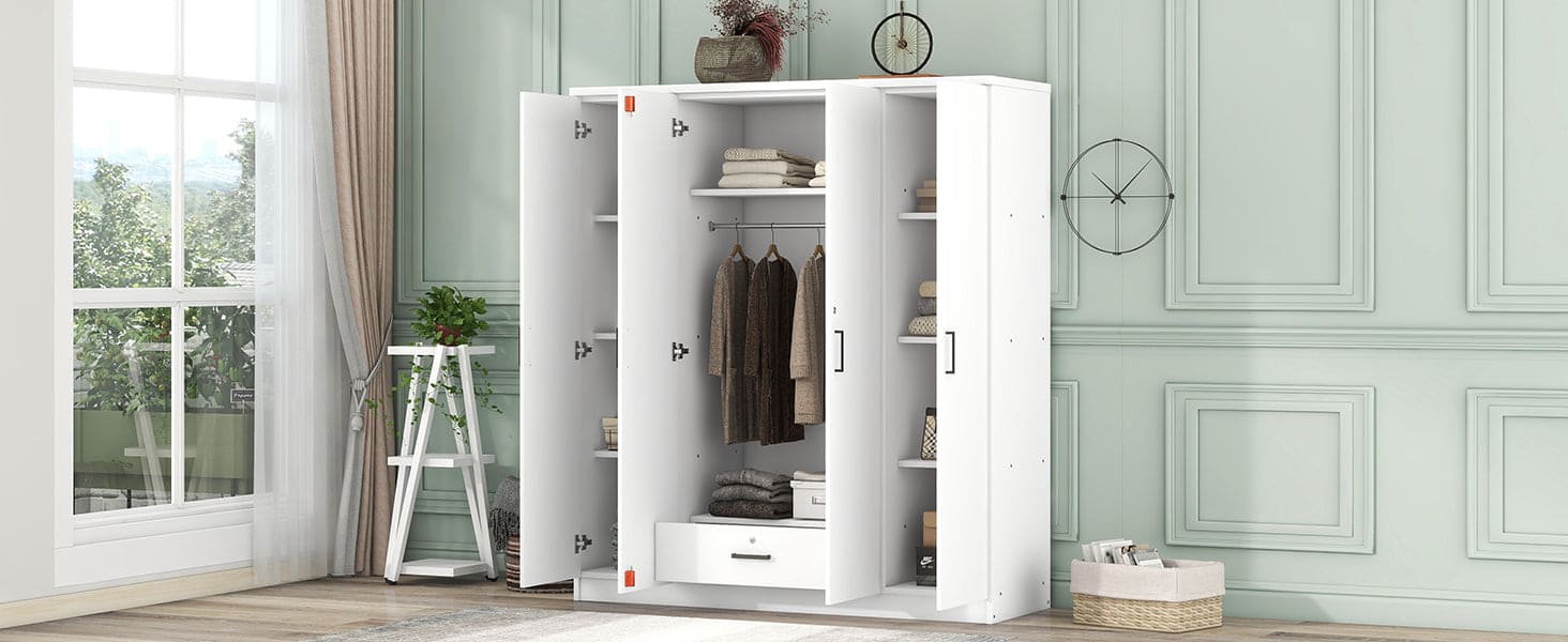 4-Door Wardrobe with 1 Drawer, White