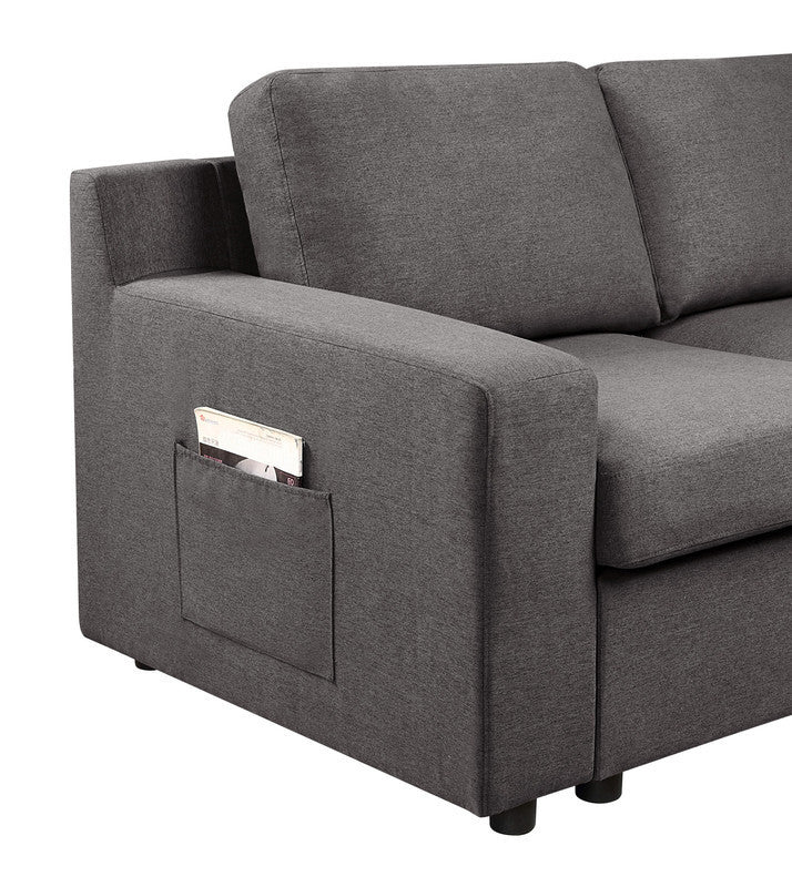 Waylon Gray Linen 4-Seater Sectional Sofa Chaise with Pocket