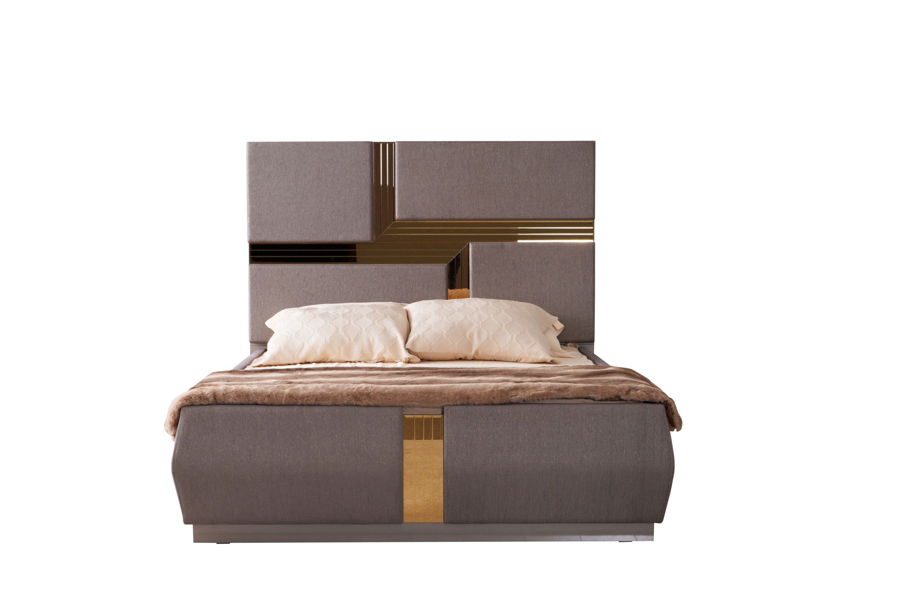 Lorenzo Gold Detailed Tufted Upholstery King Bed made with Wood in Gray