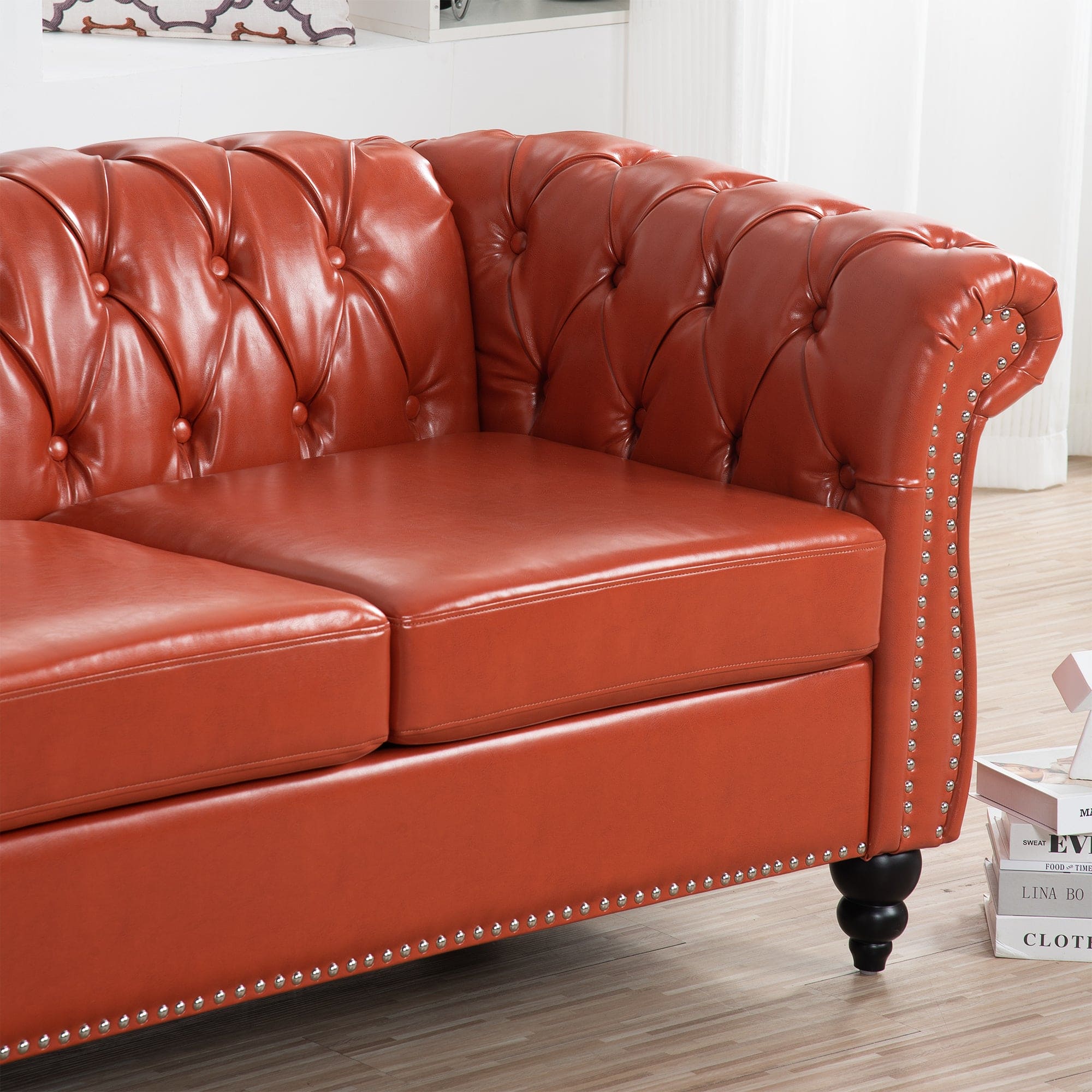 84.65" Rolled Arm Chesterfield 3 Seater Sofa