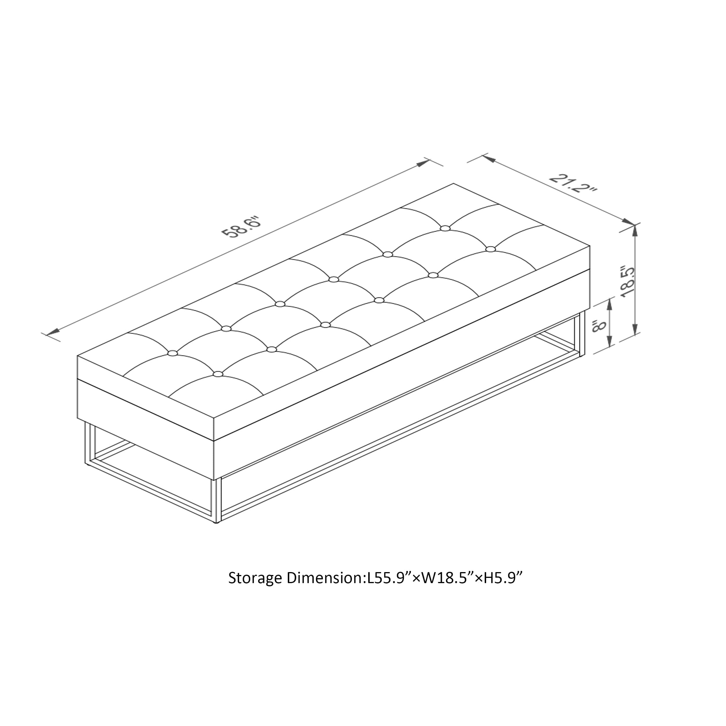 58.6" Bed Bench Metal Base with Storage Black Velvet