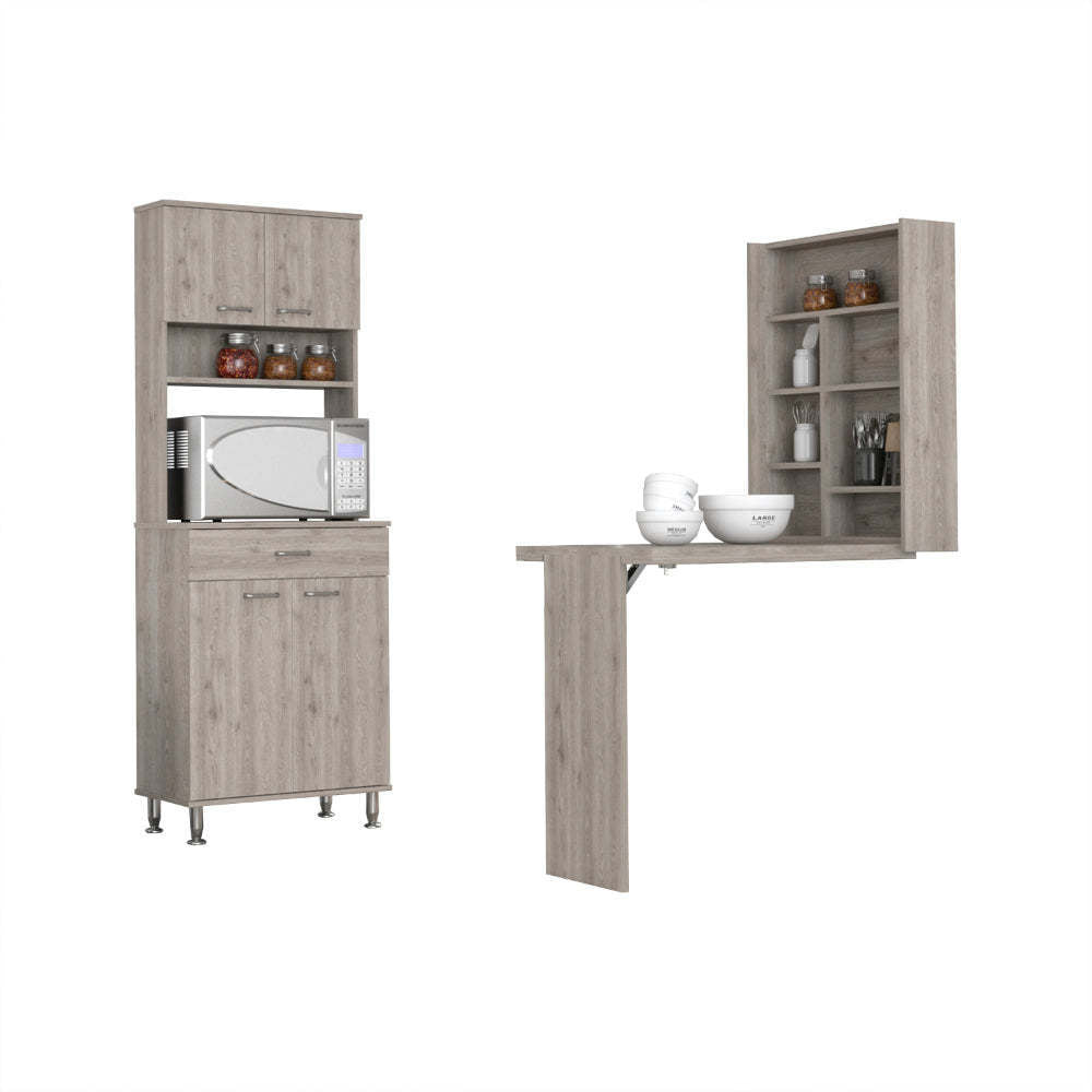 Canyon 4-Door 1-Drawer 2-piece Kitchen Set, Pantry and Functional Table Light Gray