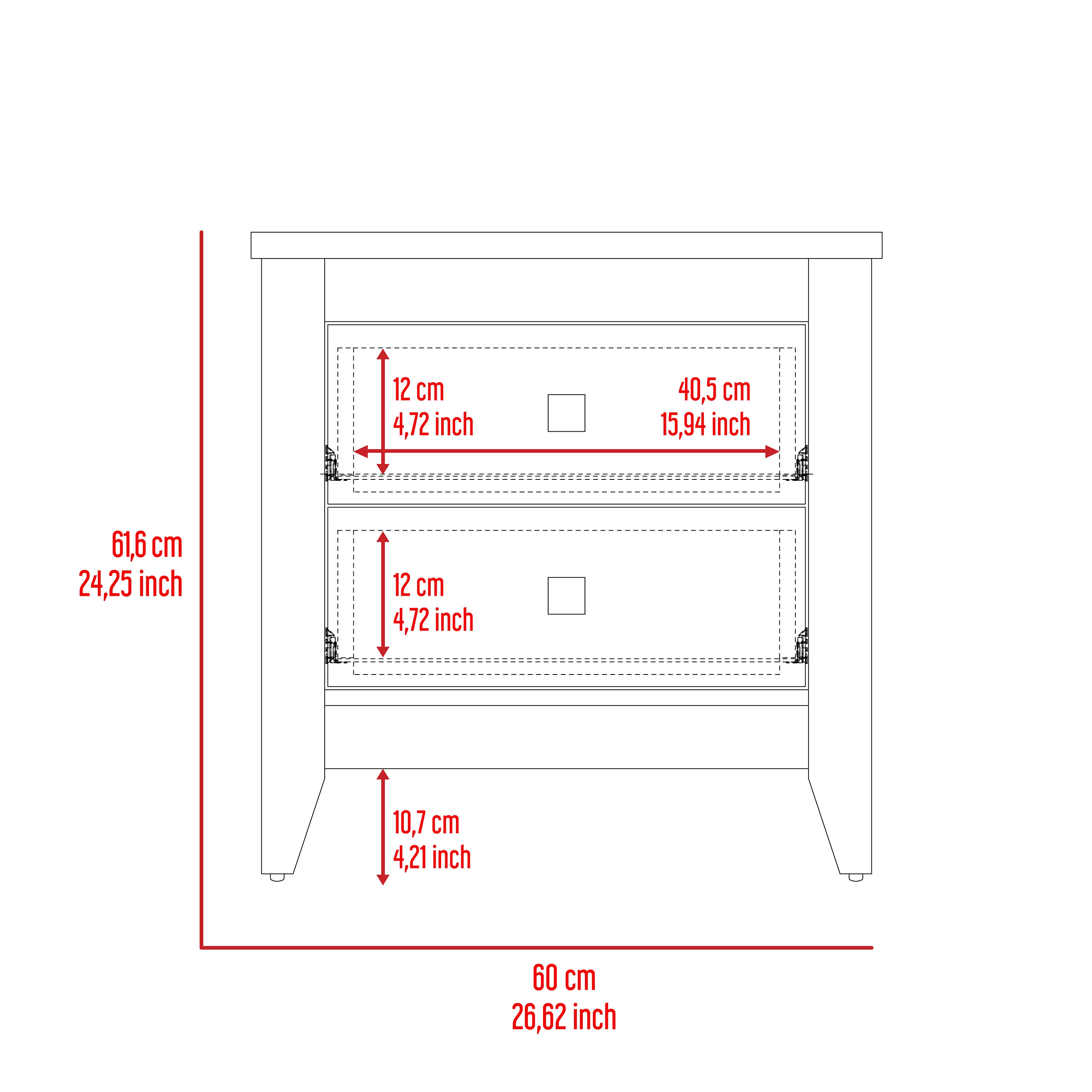 Nightstand More, Two Shelves, Four Legs, White Finish