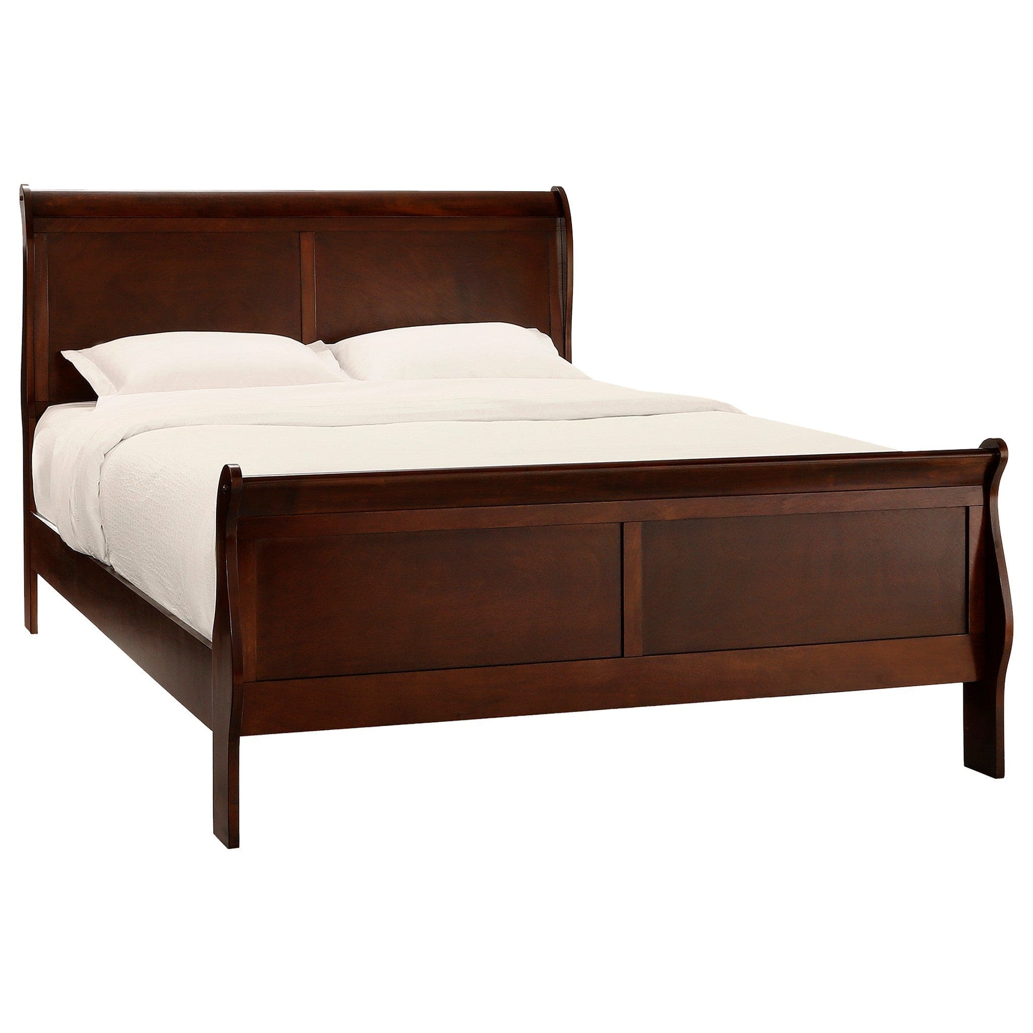 Brown Cherry Finish Louis Philippe Style 1pc Queen Size Sleigh Bed Traditional Design