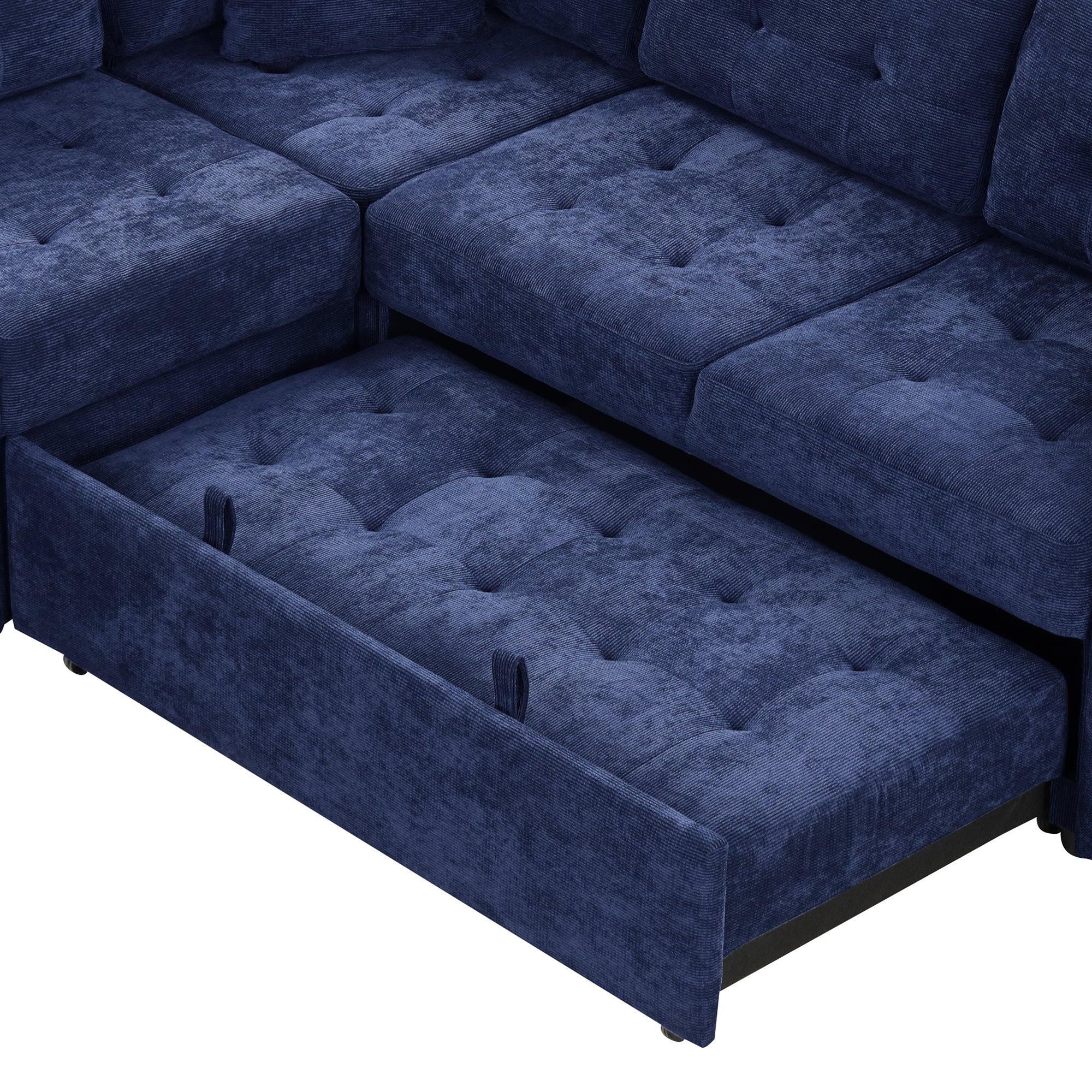 82.6" L-shape Sofa Bed Pull-out Sleeper Sofa with Wheels, USB Ports, Power Sockets for Living Room, Navy Blue