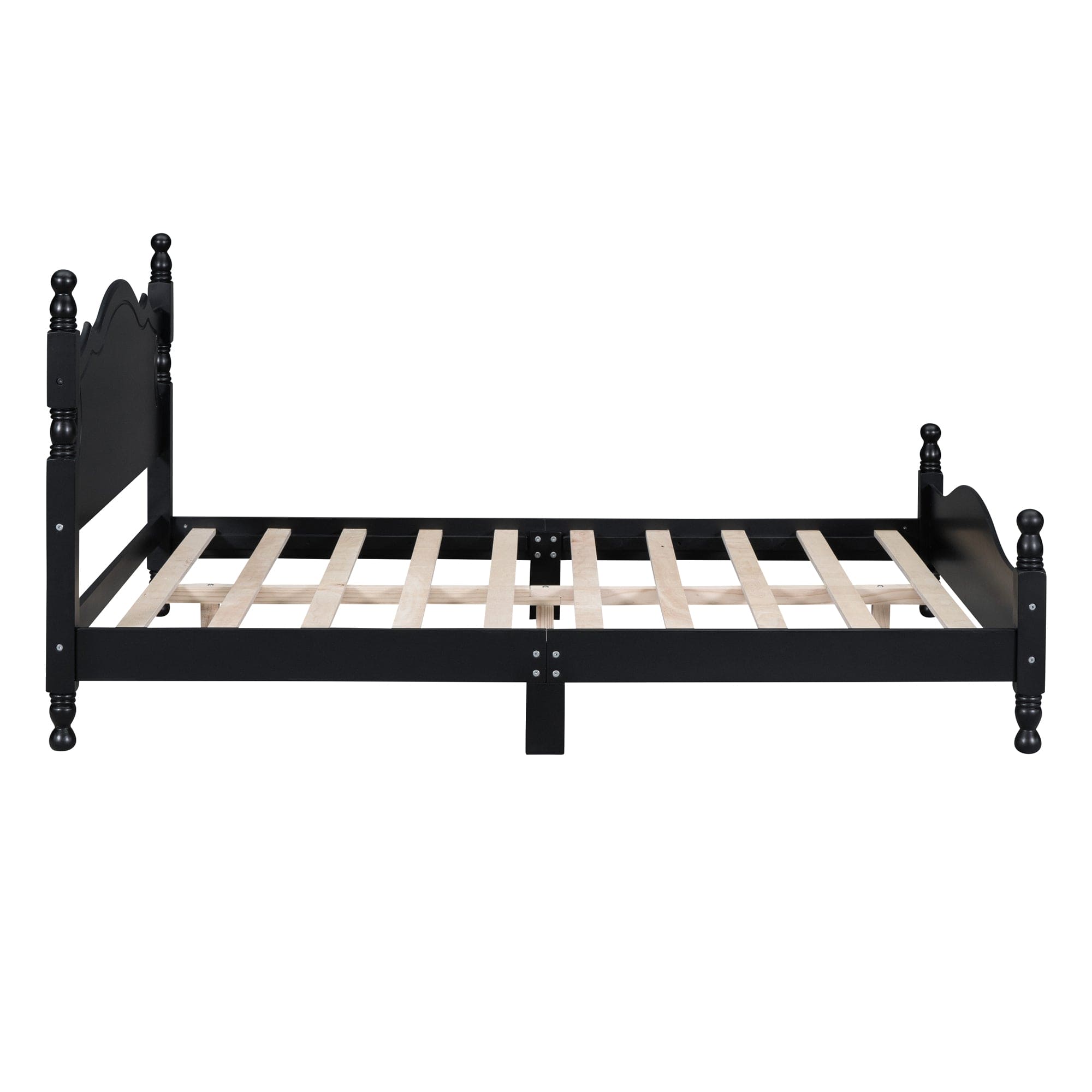 Full Size Wood Platform Bed Frame,Retro Style Platform Bed with Wooden Slat Support,Black