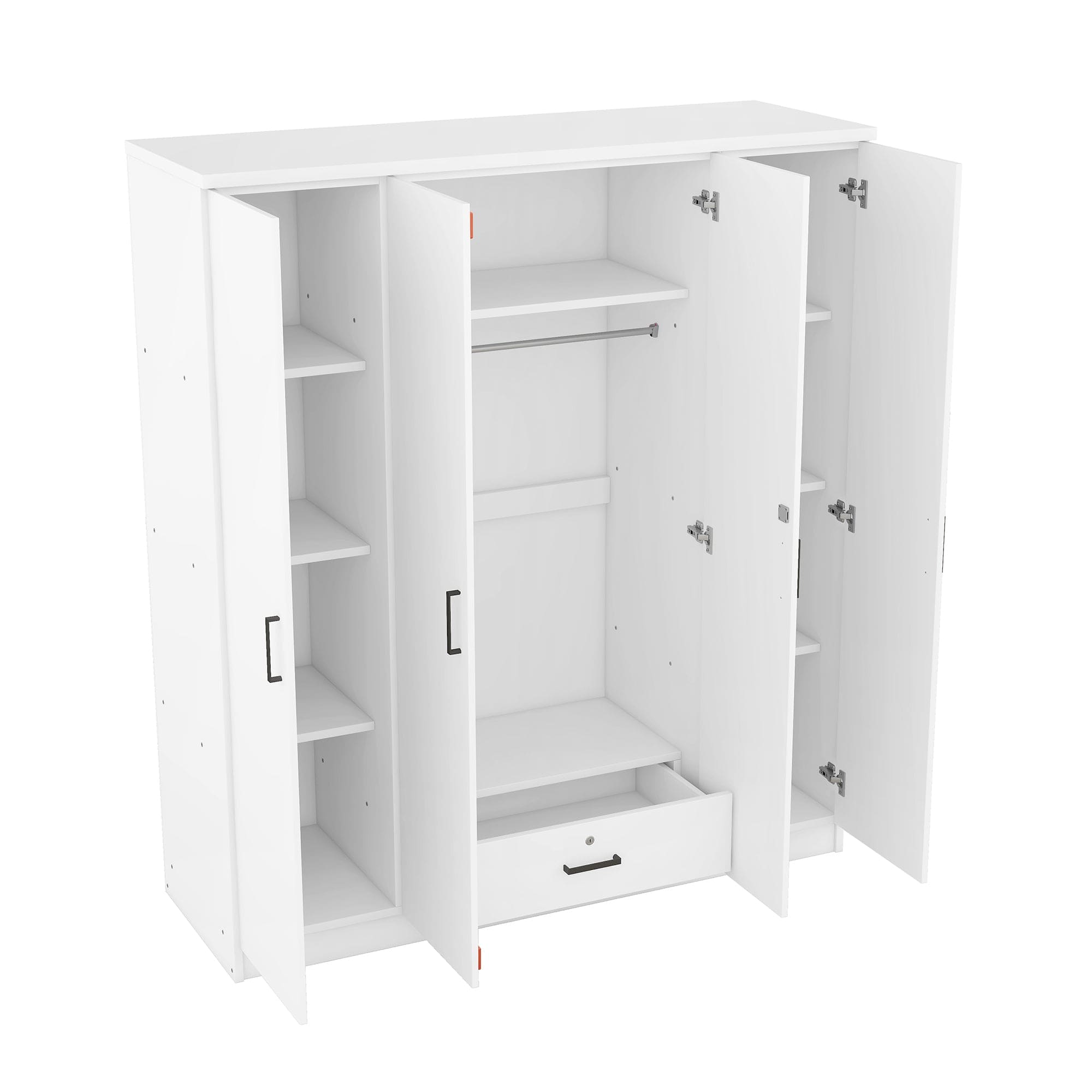 4-Door Wardrobe with 1 Drawer, White