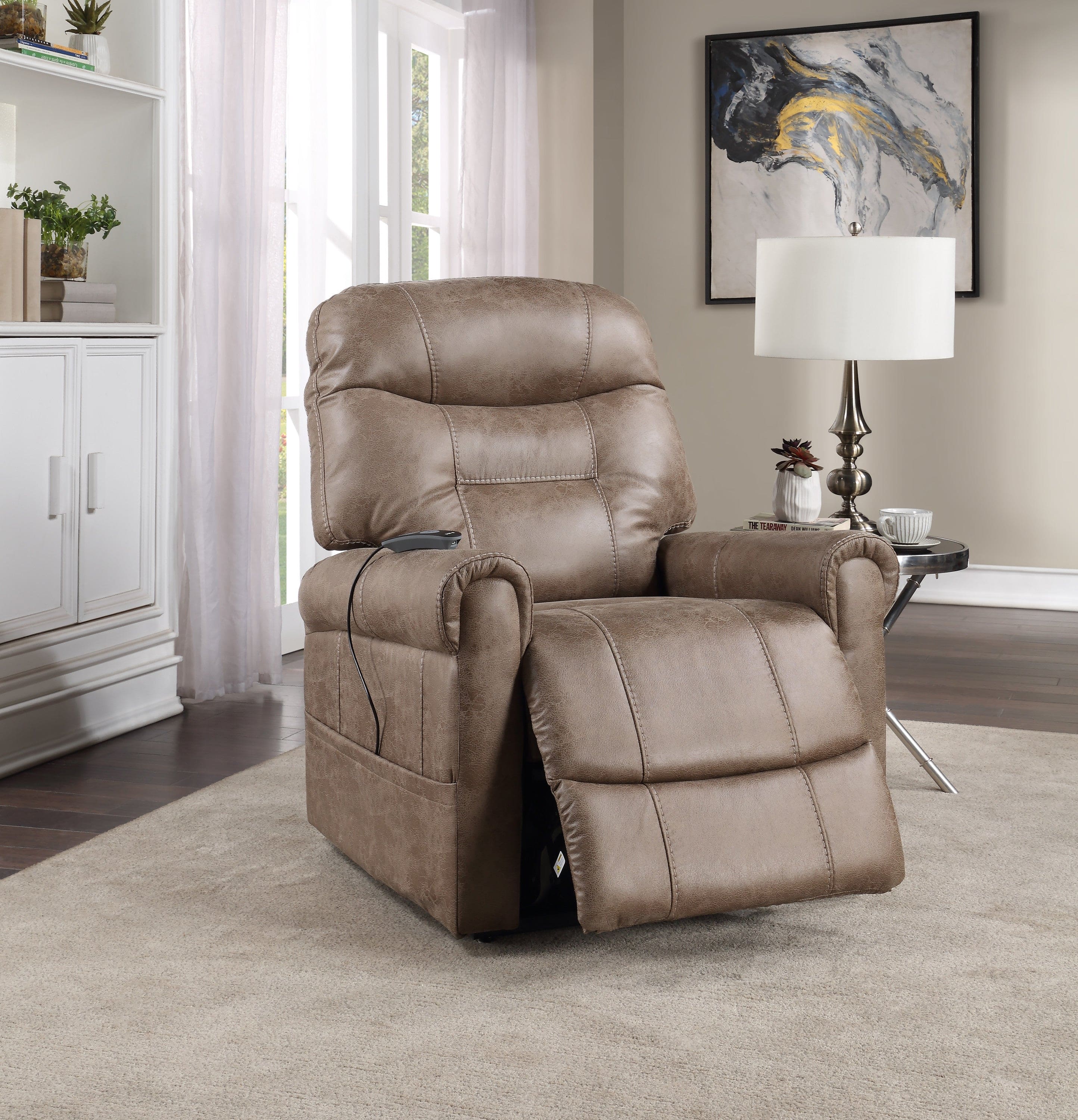 Classic Rolled Arm Power Lift-Chair Recliner - Heat, Adjustable Massage - Plush Seating, High-Grade Polyester Fabric