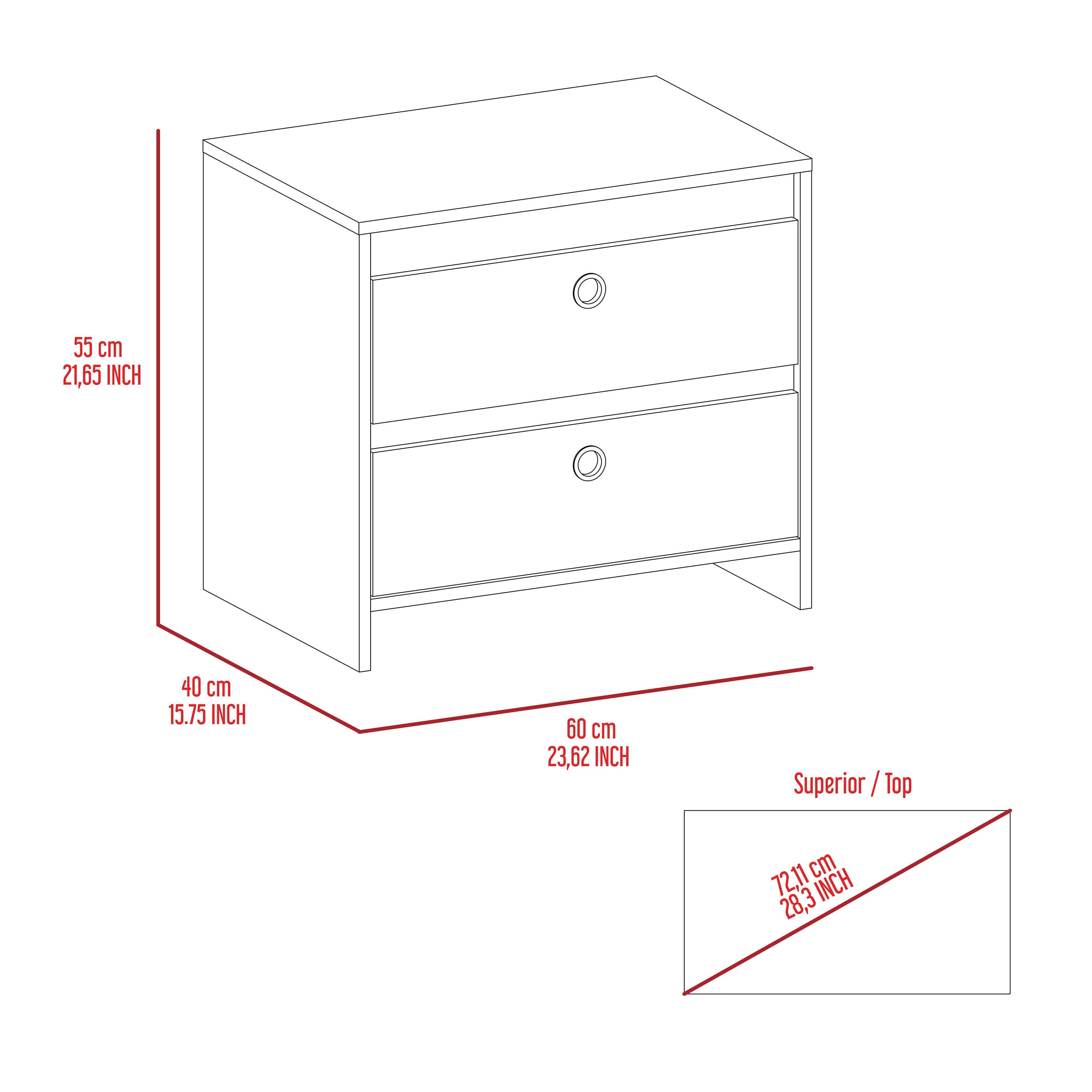 Nightstand Dreams, Two Drawers, White / Dark Brown Finish