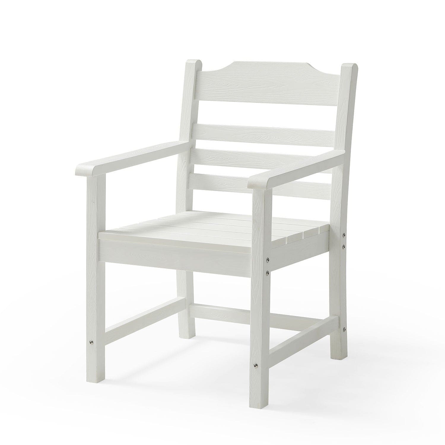 Patio Dining Chair with Armset Set of 2, Pure White with Imitation Wood Grain Wexture,HIPS Material