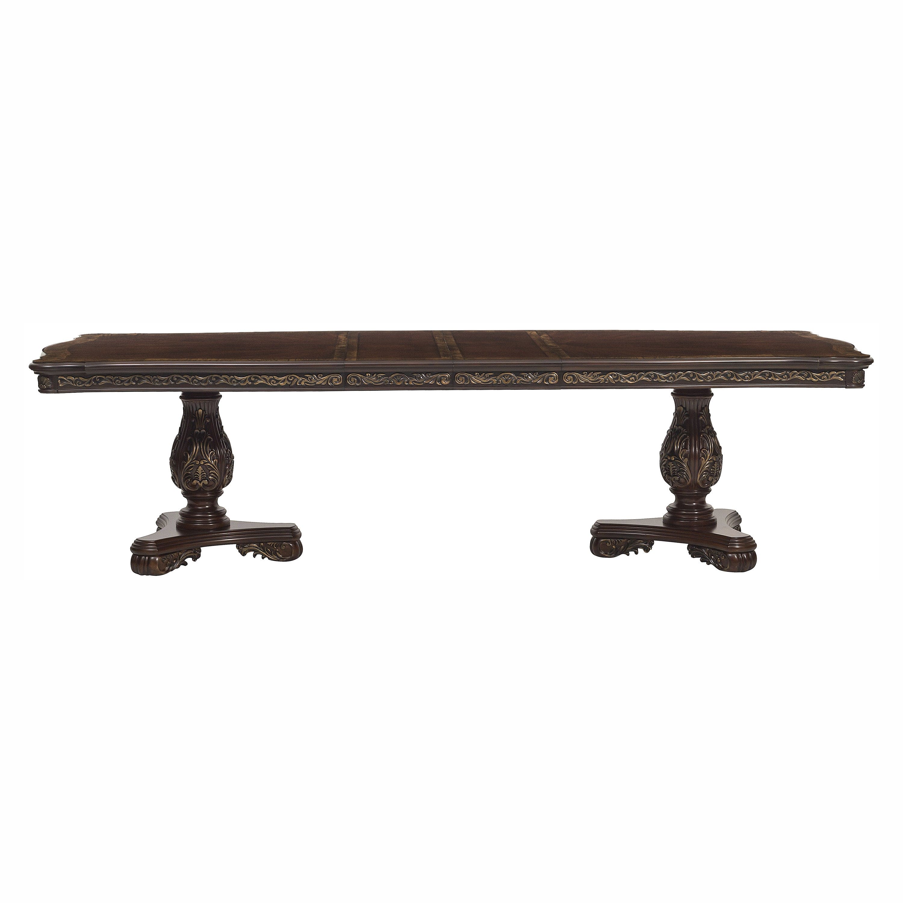 Beautiful Traditional Design 1pc Rectangular Dining Table with 2x Extension Leaf Cherry Finish with Gold Tipping