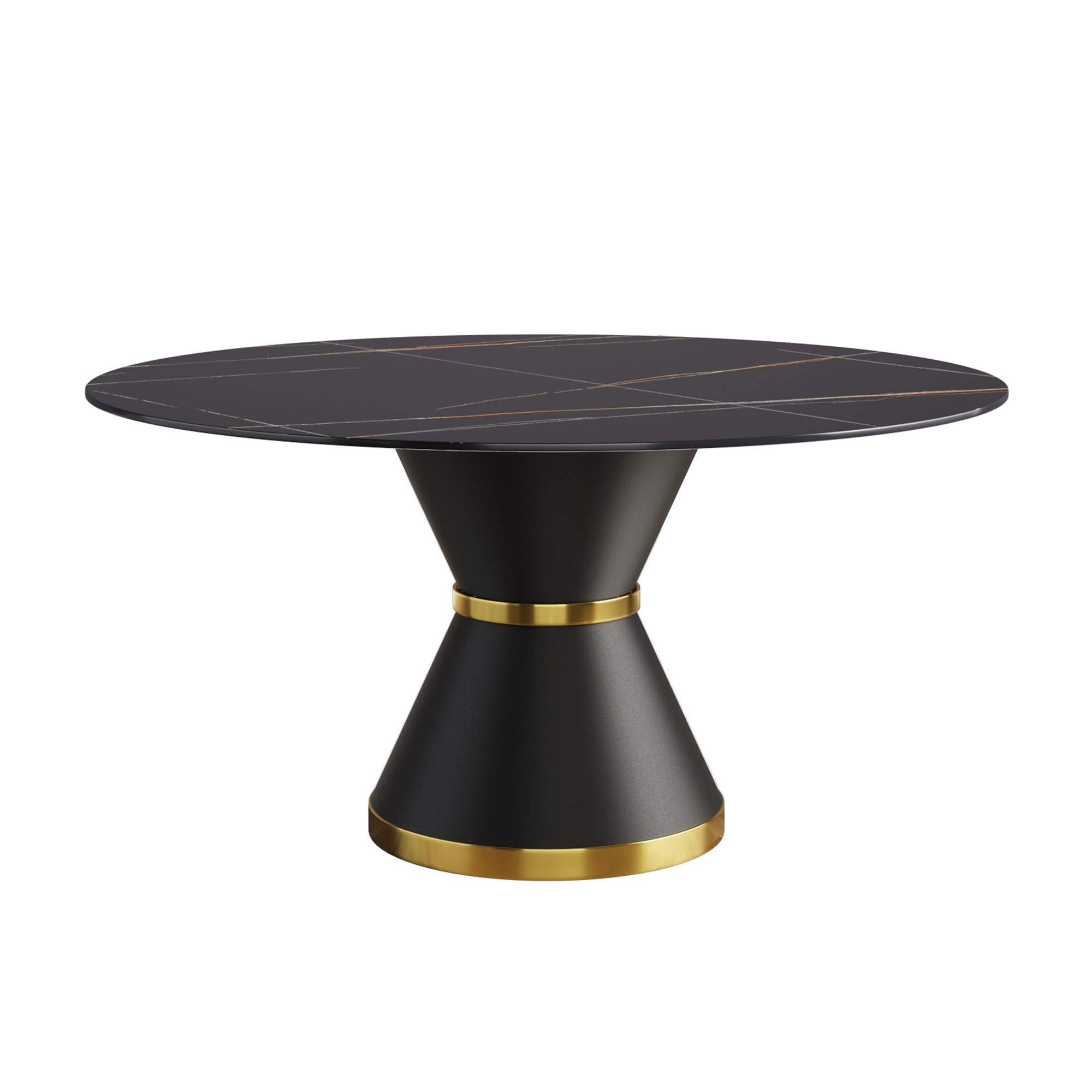 59.05"Modern artificial stone round black carbon steel base dining table-can accommodate 6 people