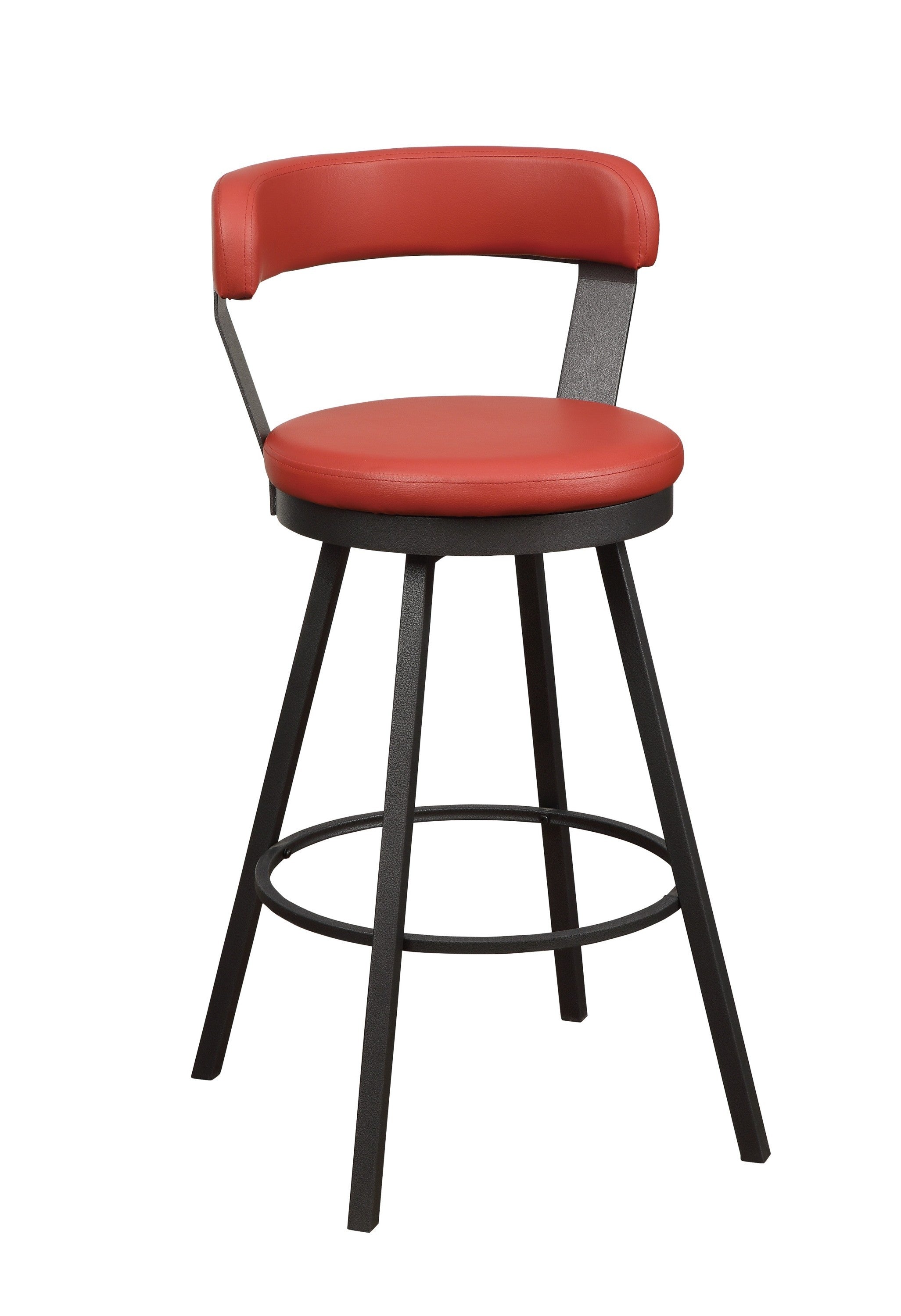 Red Faux Leather Upholstered Metal Base Chairs Set of 2pc 360-degree Swivel Bar Height Design Pub Chairs Casual Style