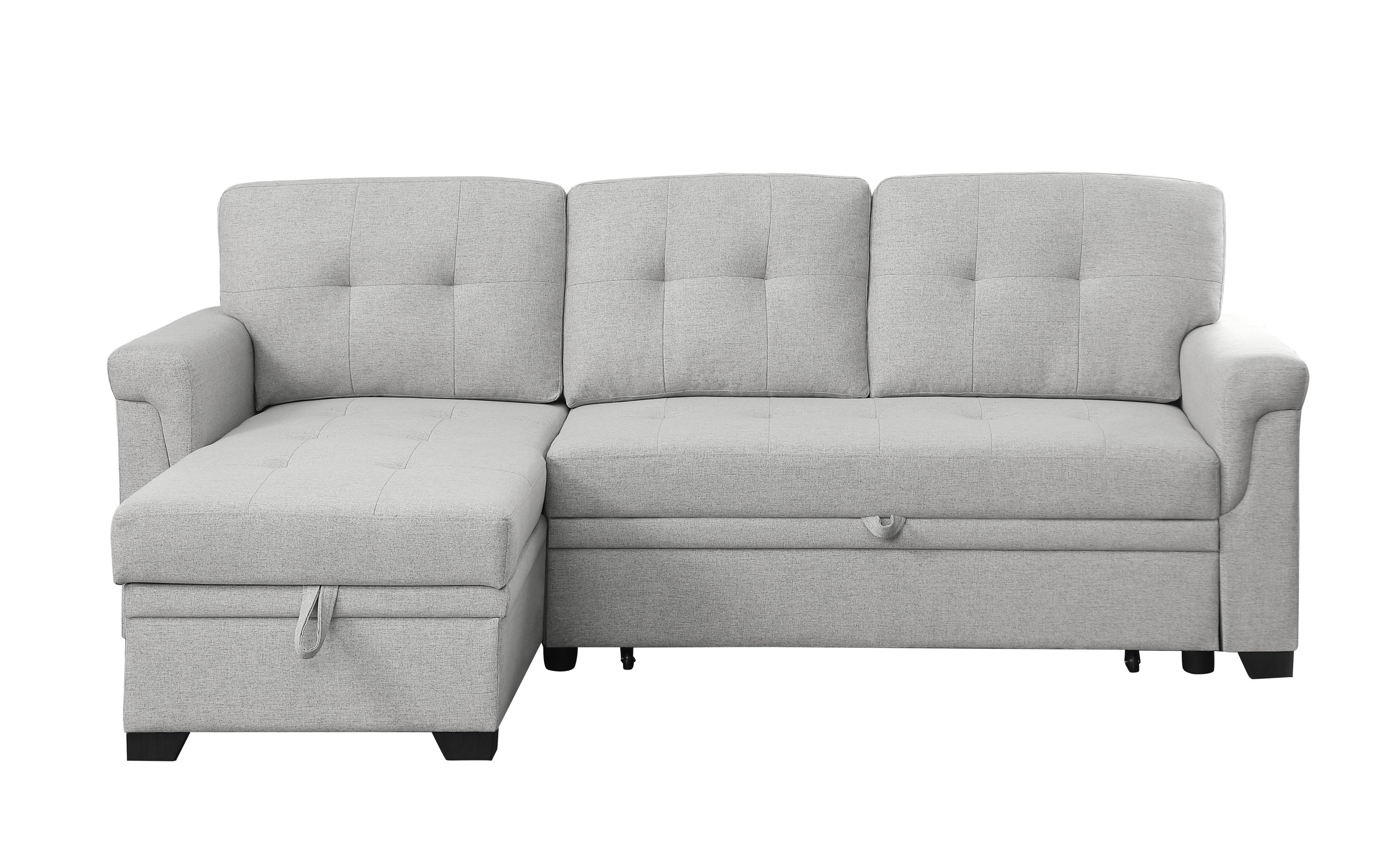 Lucca Light Gray Linen Reversible Sleeper Sectional Sofa with Storage Chaise