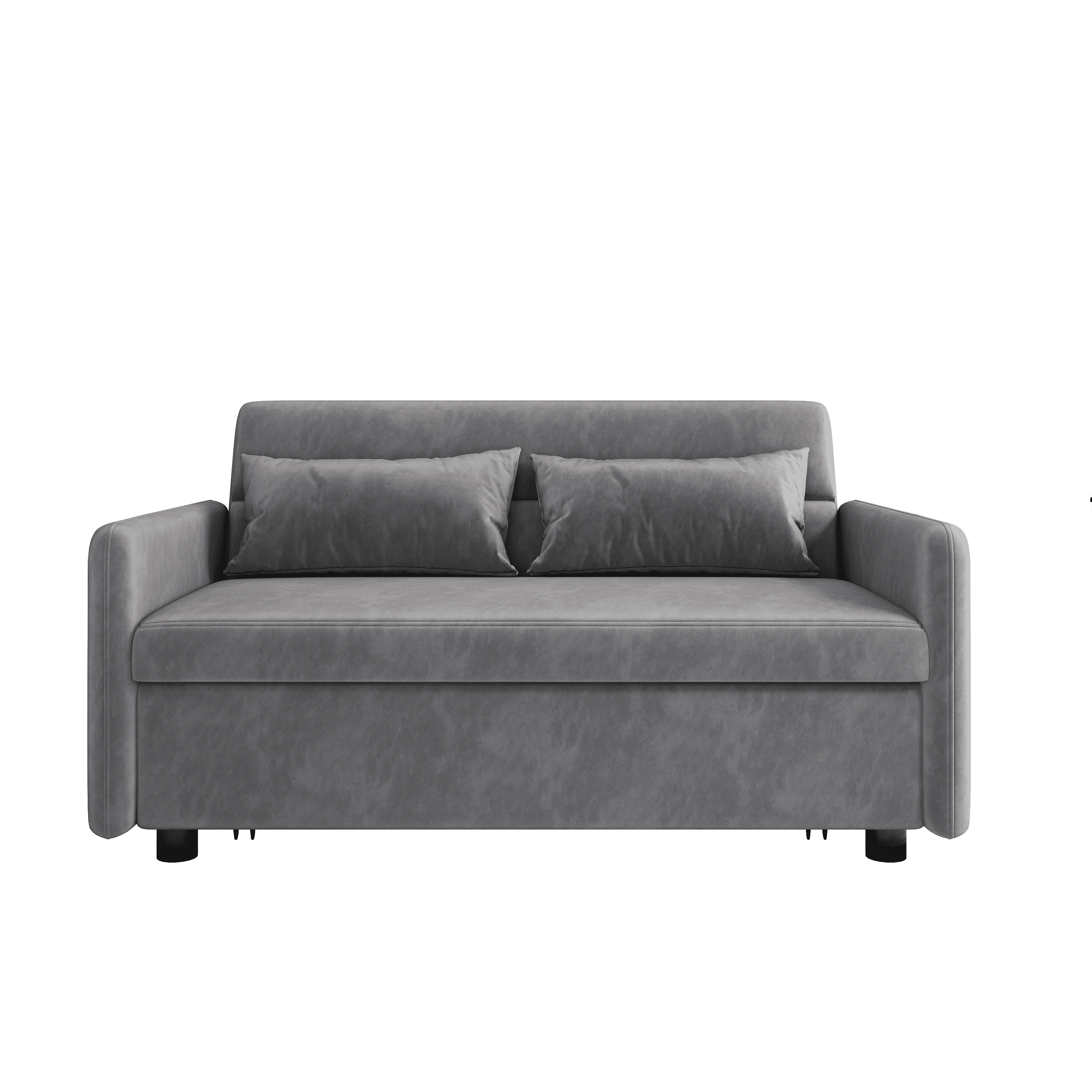 2120 Sofa Pull Out Bed Included Two Pillows 54" Grey Velvet Sofa for Small Spaces