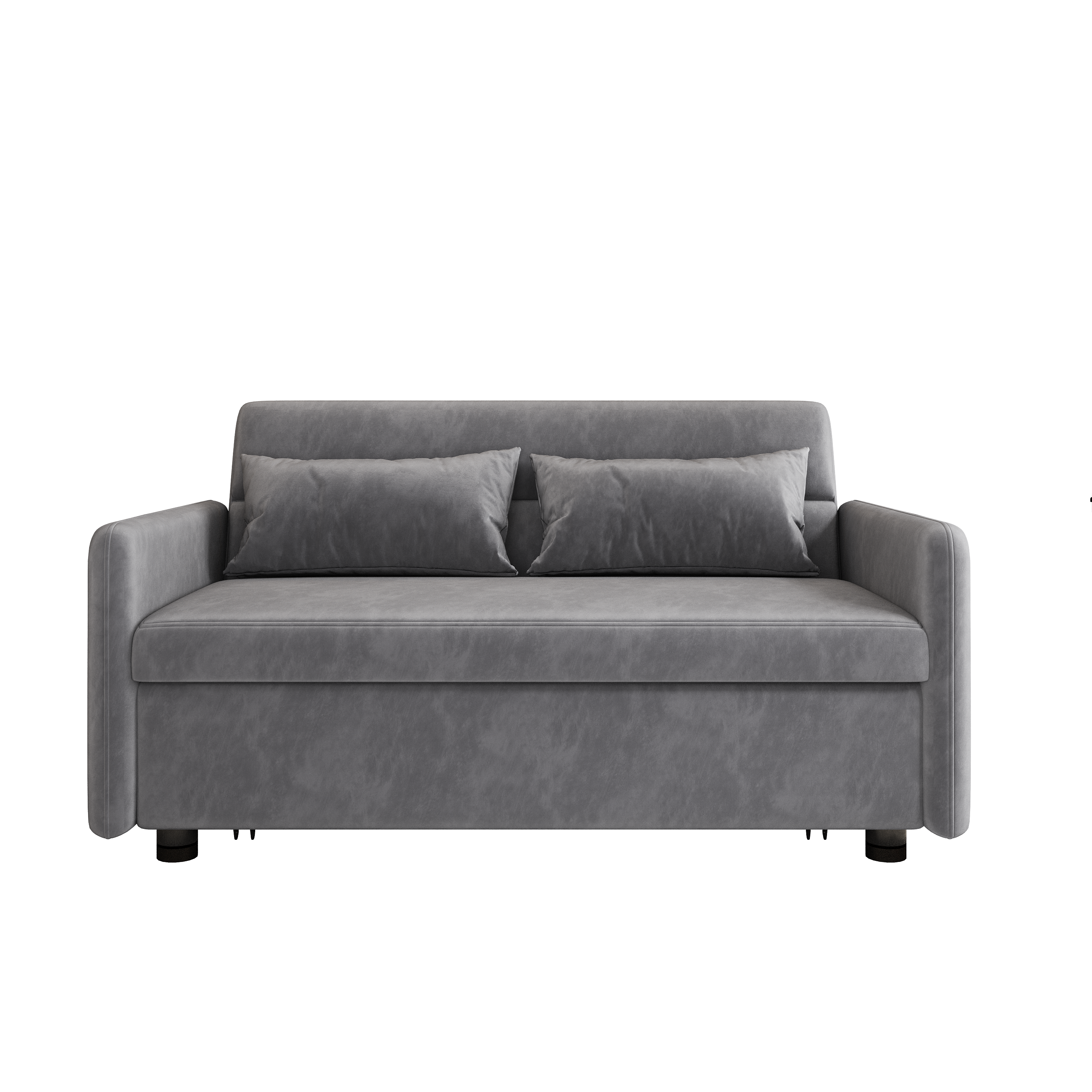 Sofa Pull Out Bed Included Two Pillows 54" Grey Velvet Sofa for Small Spaces