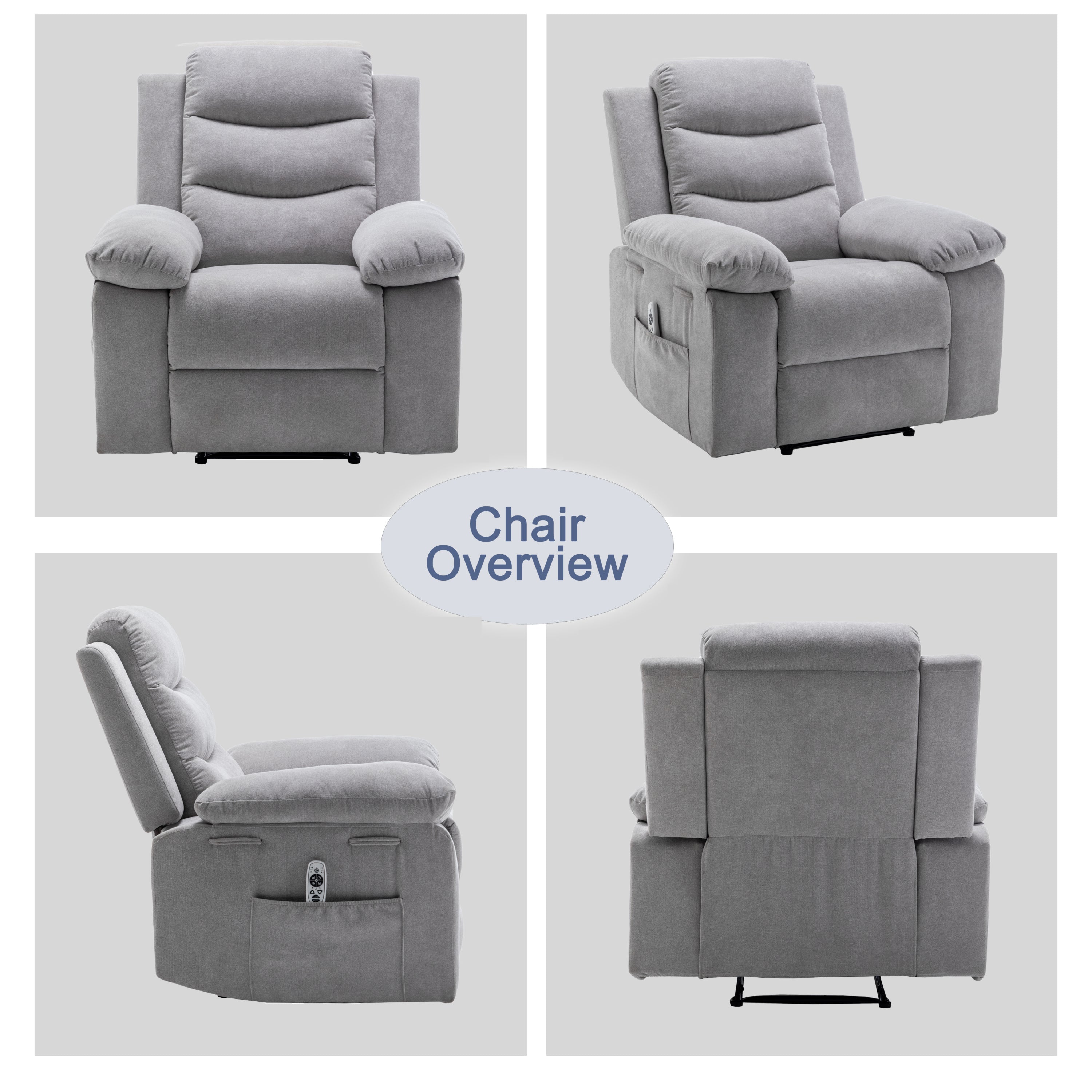 Power Recliner Chair with Adjustable Massage Function, Recliner Chair with
Heating System for Living Room, Light Gray color fabric