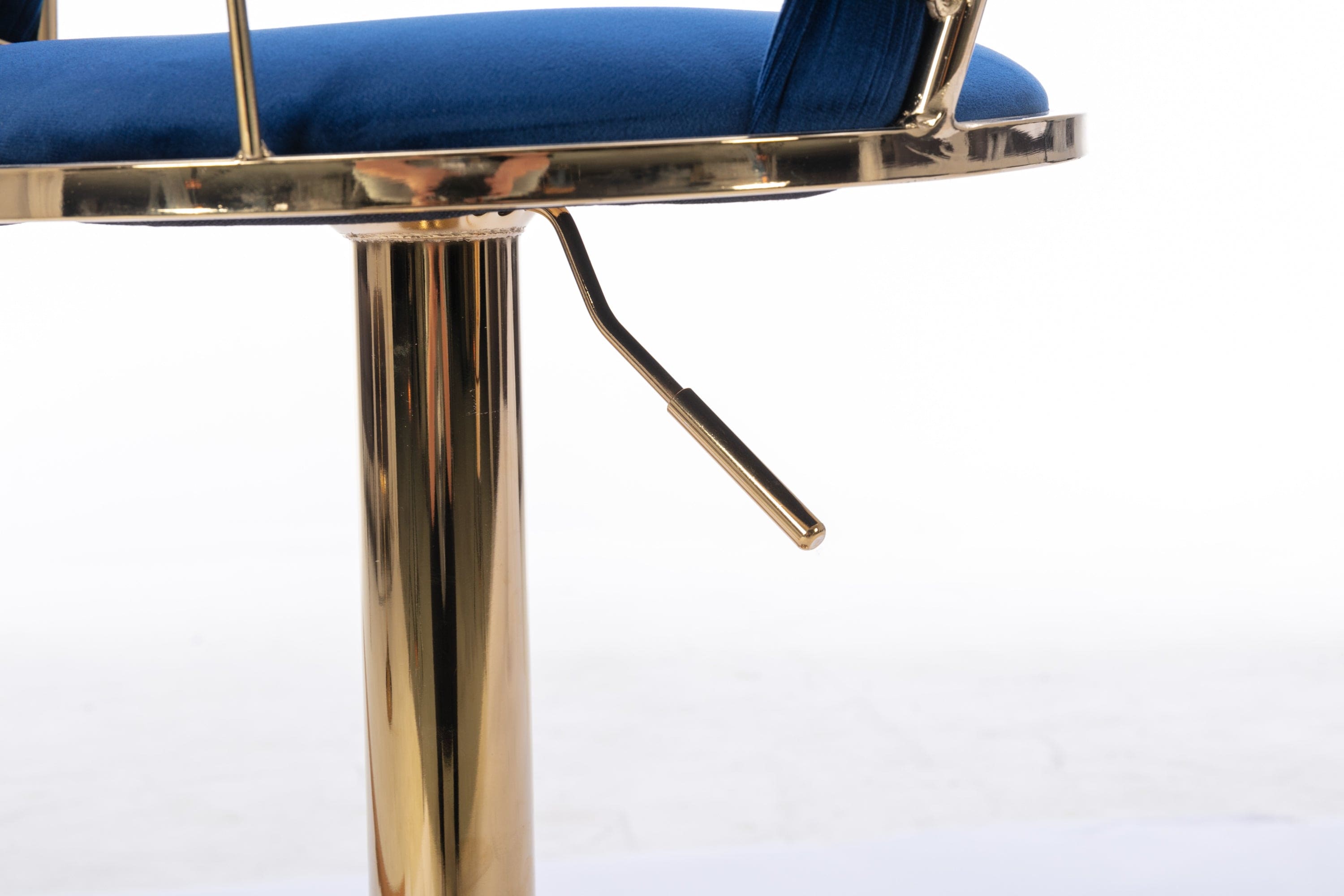 Set of 2  Bar Stools,with Chrome Footrest and Base Swivel Height Adjustable Mechanical Lifting Velvet + Golden Leg Simple Bar Stool-BLUE