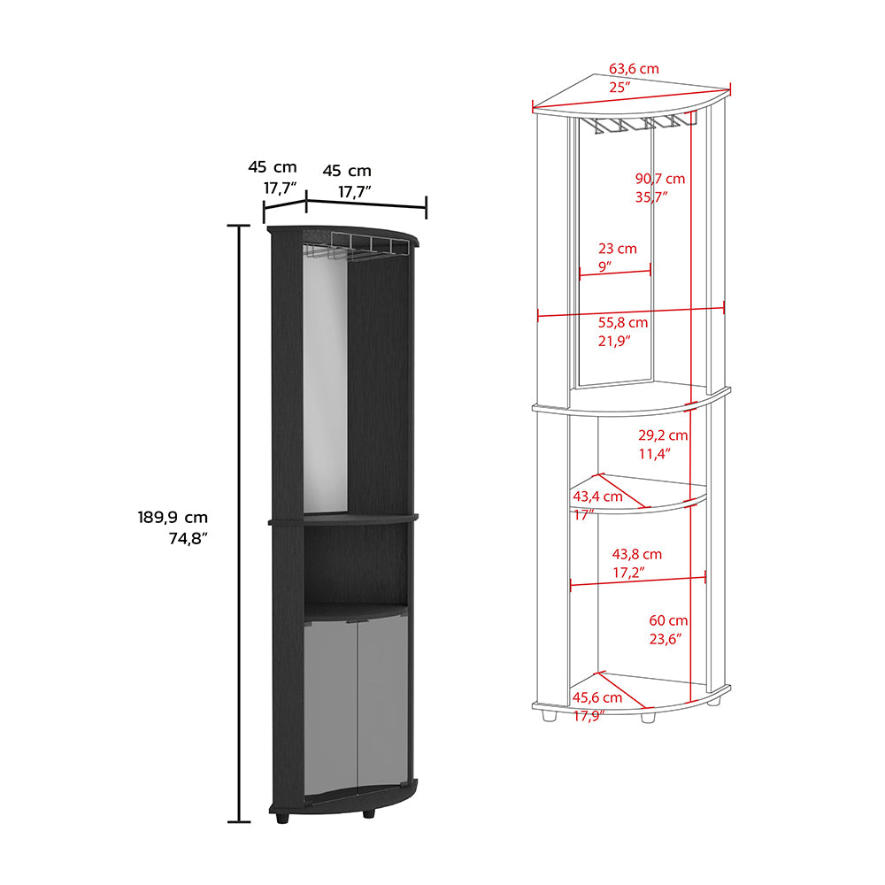 Corner Bar Cabinet Rialto, Three Shelves, Black Wengue Finish