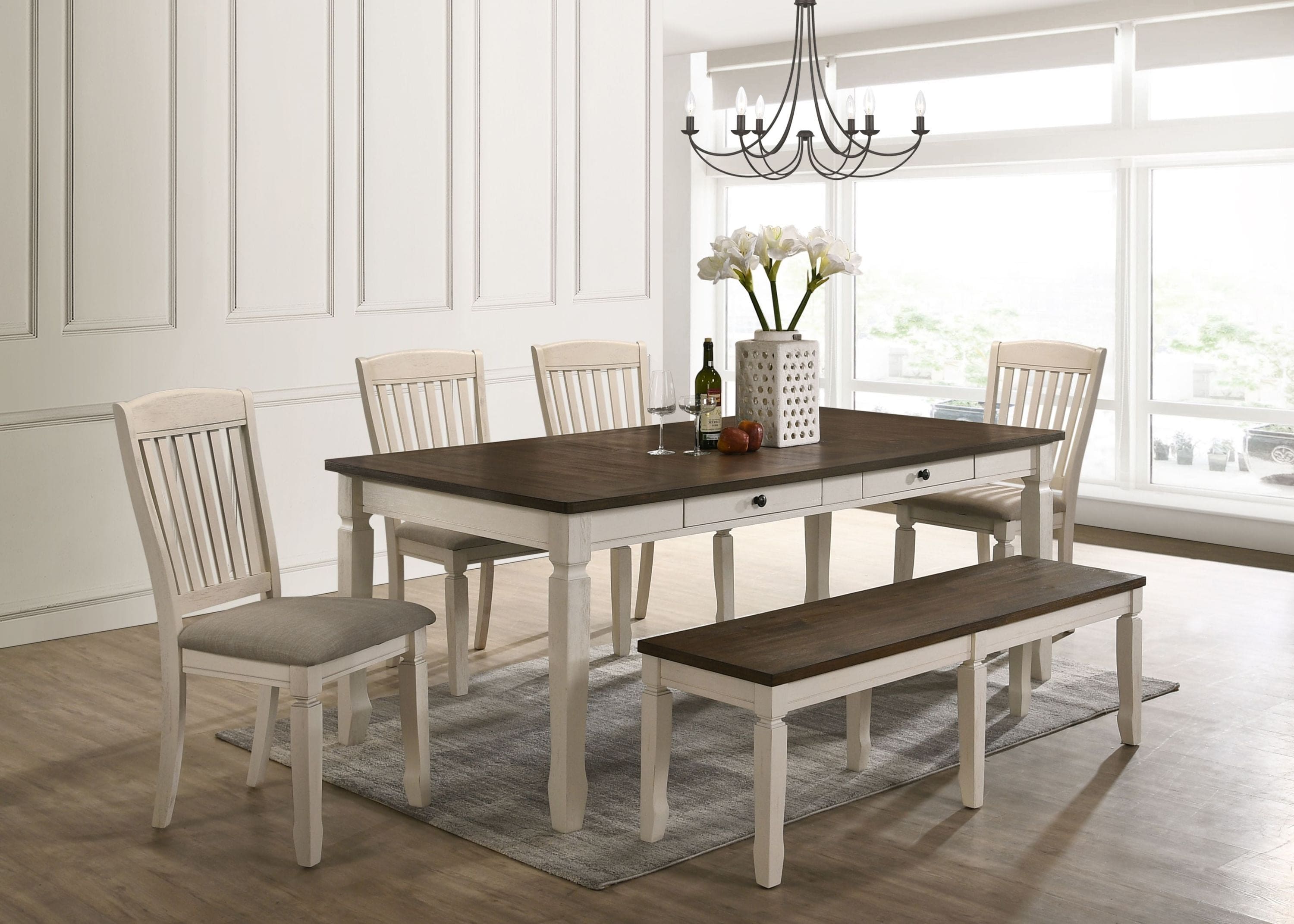 ACME Fedele Dining Table, Weathered Oak & Cream Finish 77190