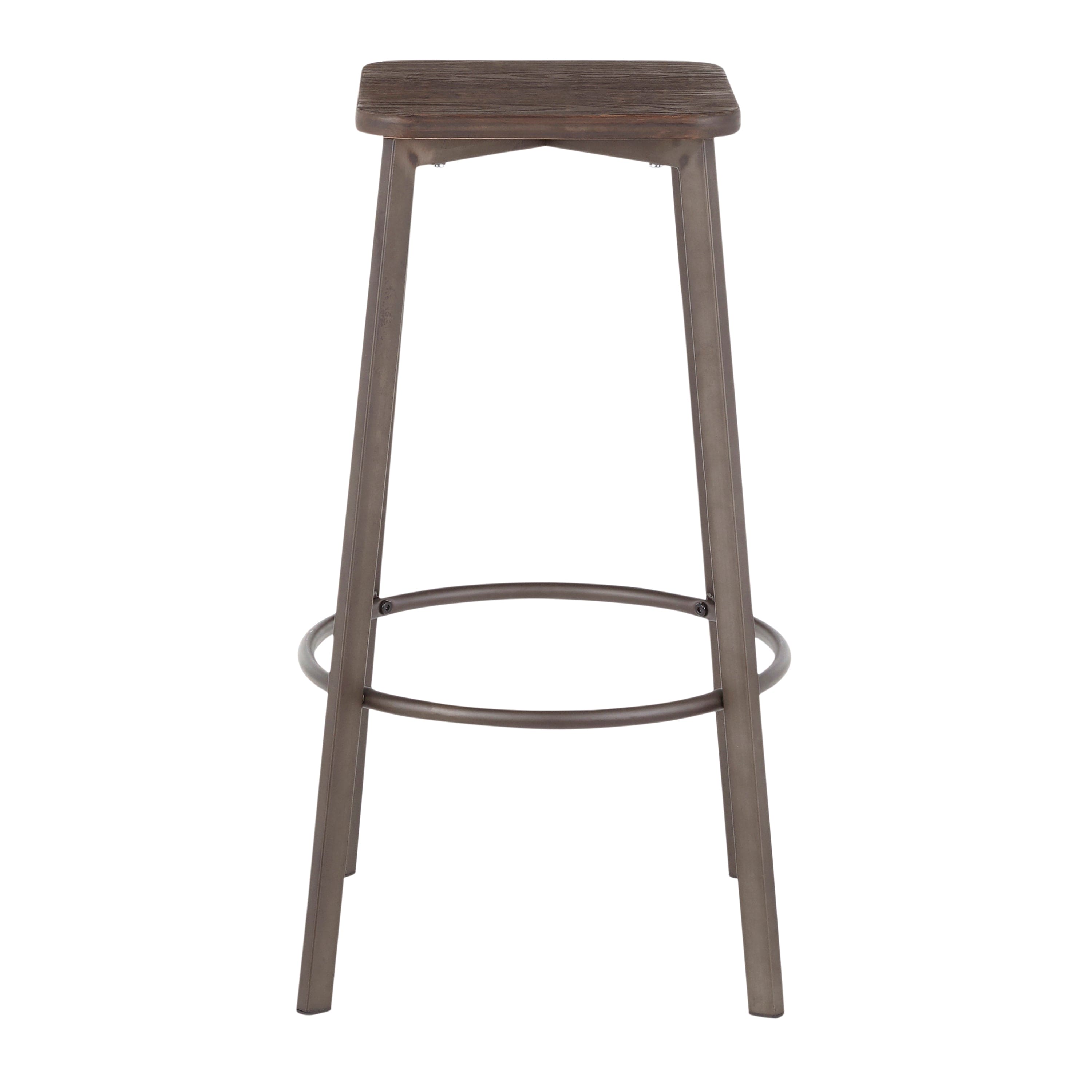 Clara Industrial Square Barstool in Antique Metal and Espresso Wood-Pressed Grain Bamboo by LumiSource - Set of 2