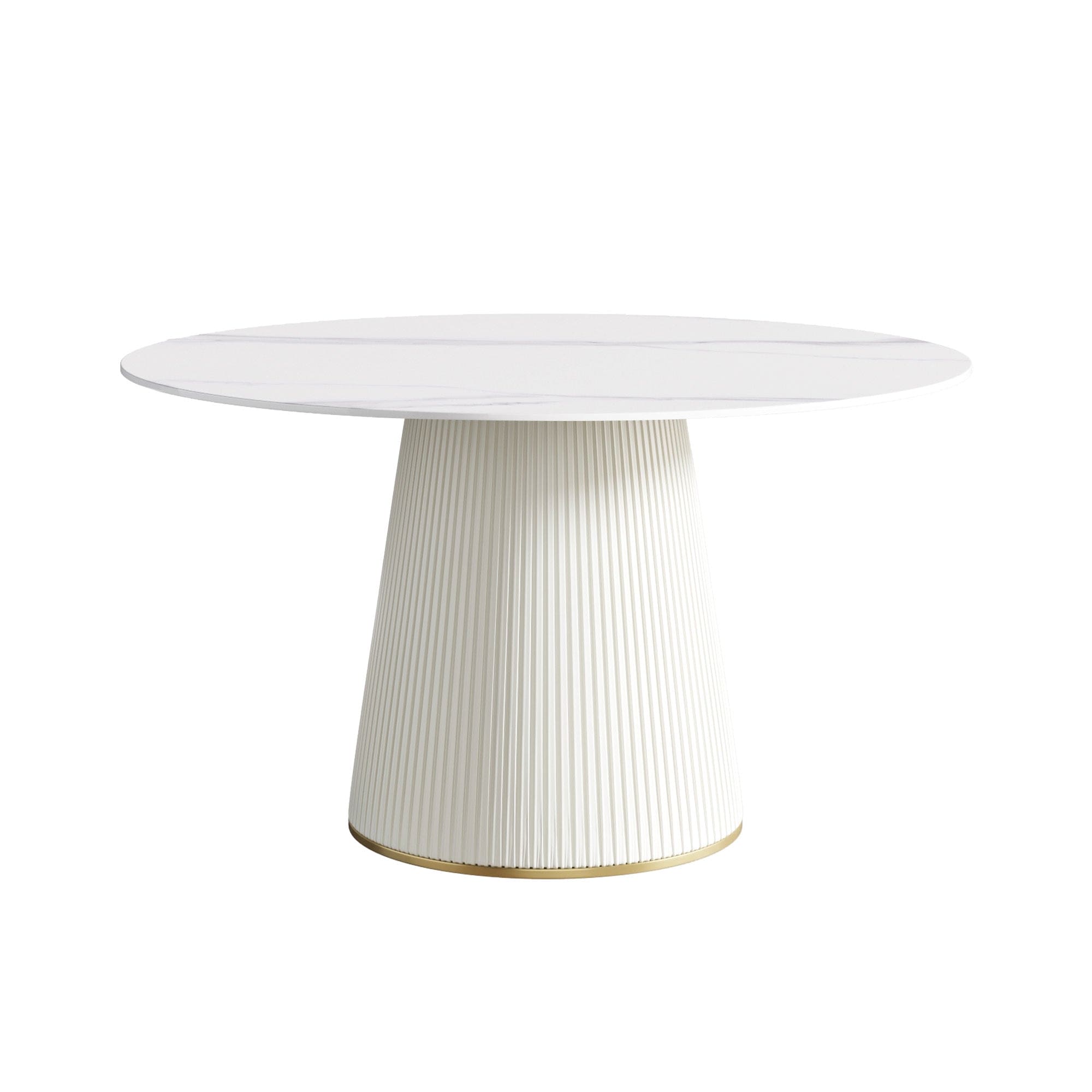 53.15 "Modern white artificial stone round beige plywood PU base dining table-can accommodate 6 people. (Not including chairs. )