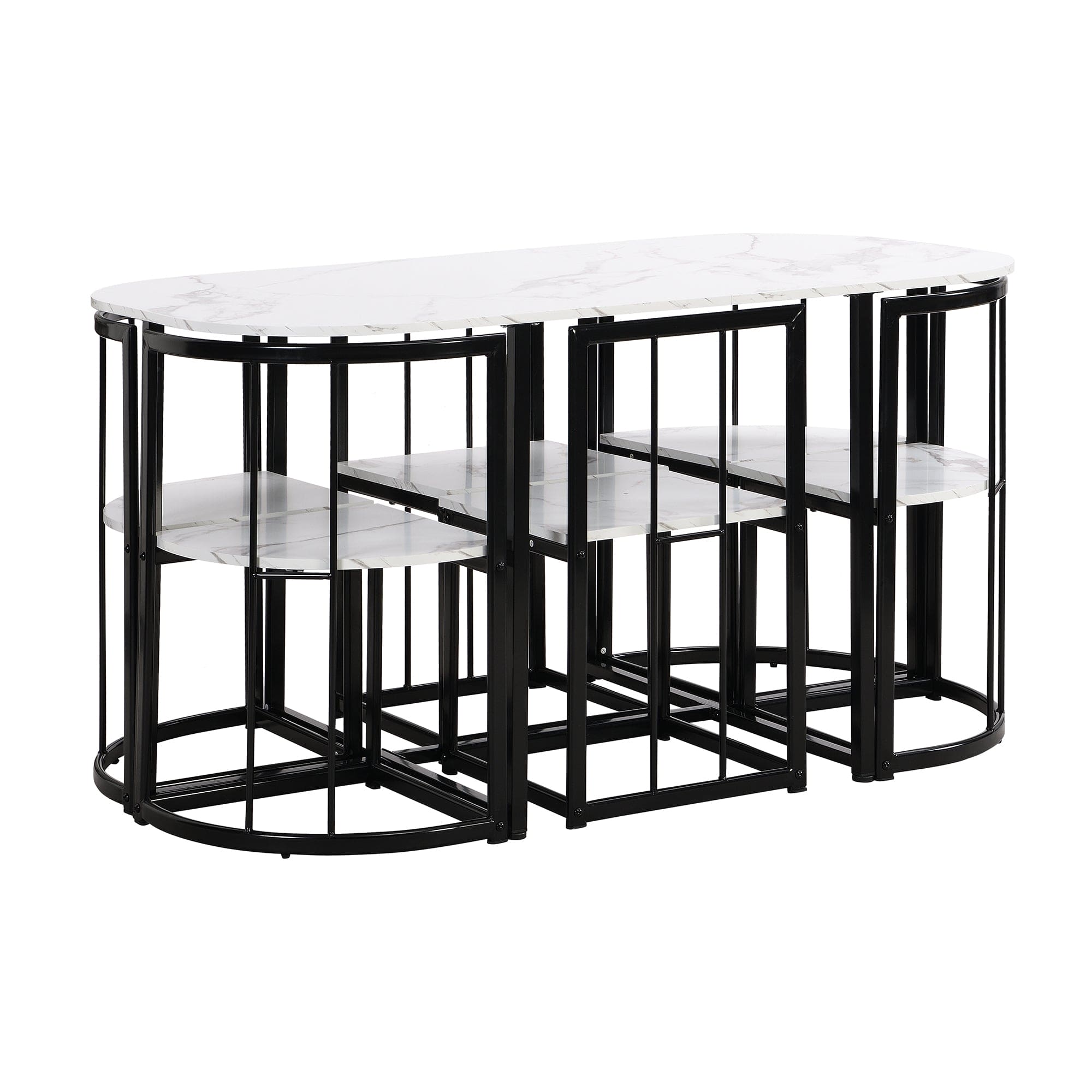 TOPMAX Modern 7-Piece Dining Table Set with Faux Marble Compact 55Inch Kitchen Table Set for 6, Black+White