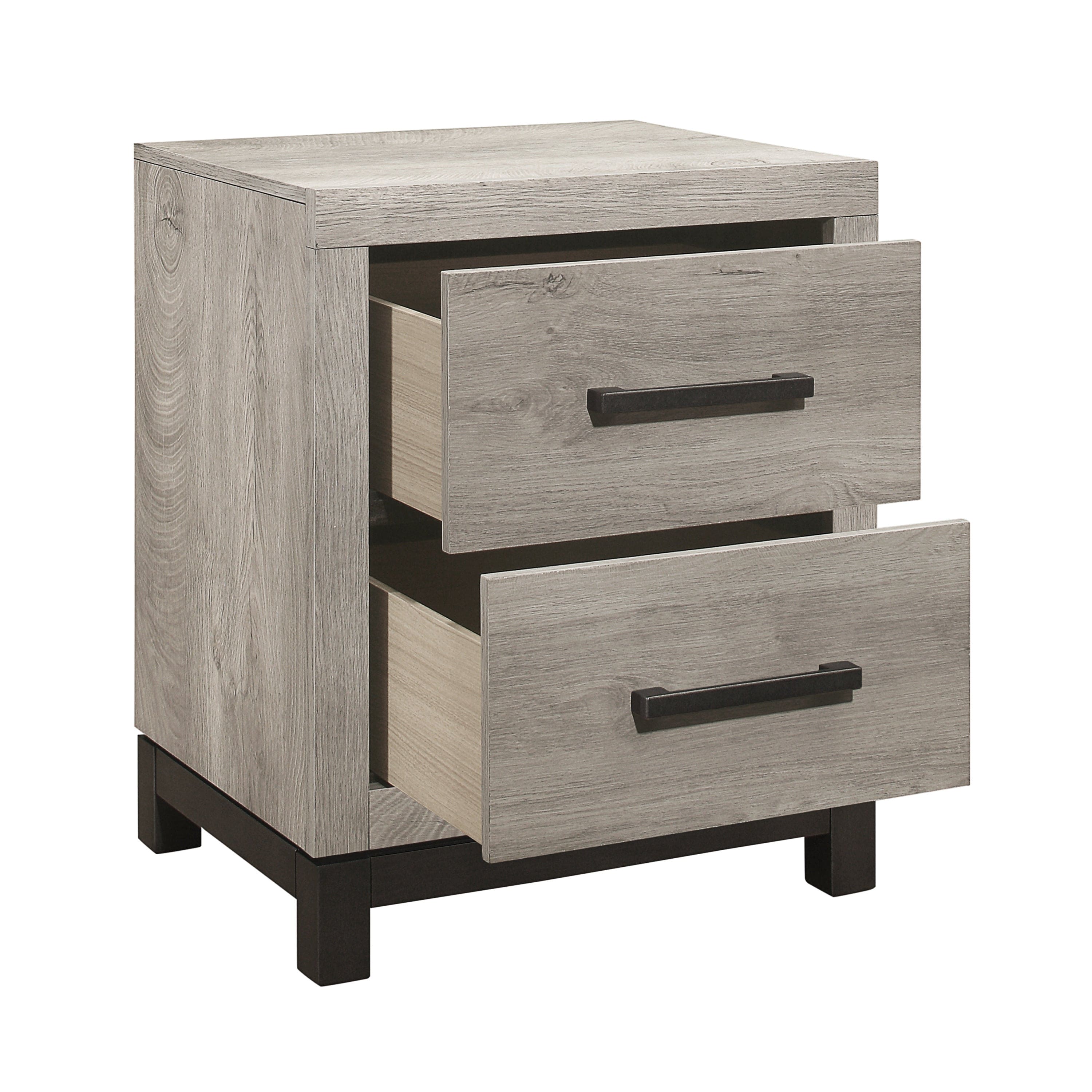 Attractive Gray Finish 1pc Nightstand of 2x Drawers Metal Bar Hardware Premium Melamine Board Wooden Bedroom Furniture