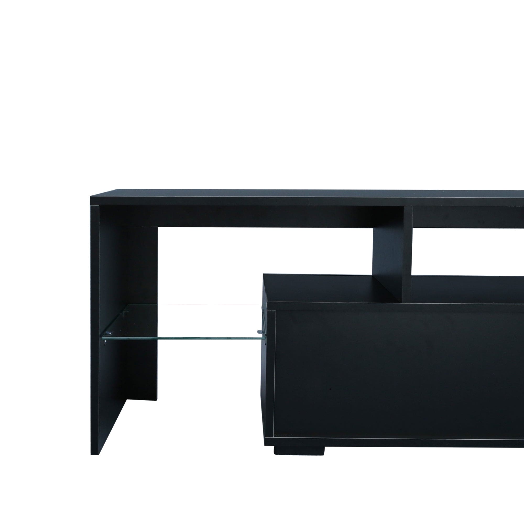 Modern Black TV Stand, 20 Colors LED TV Stand w/Remote Control Lights