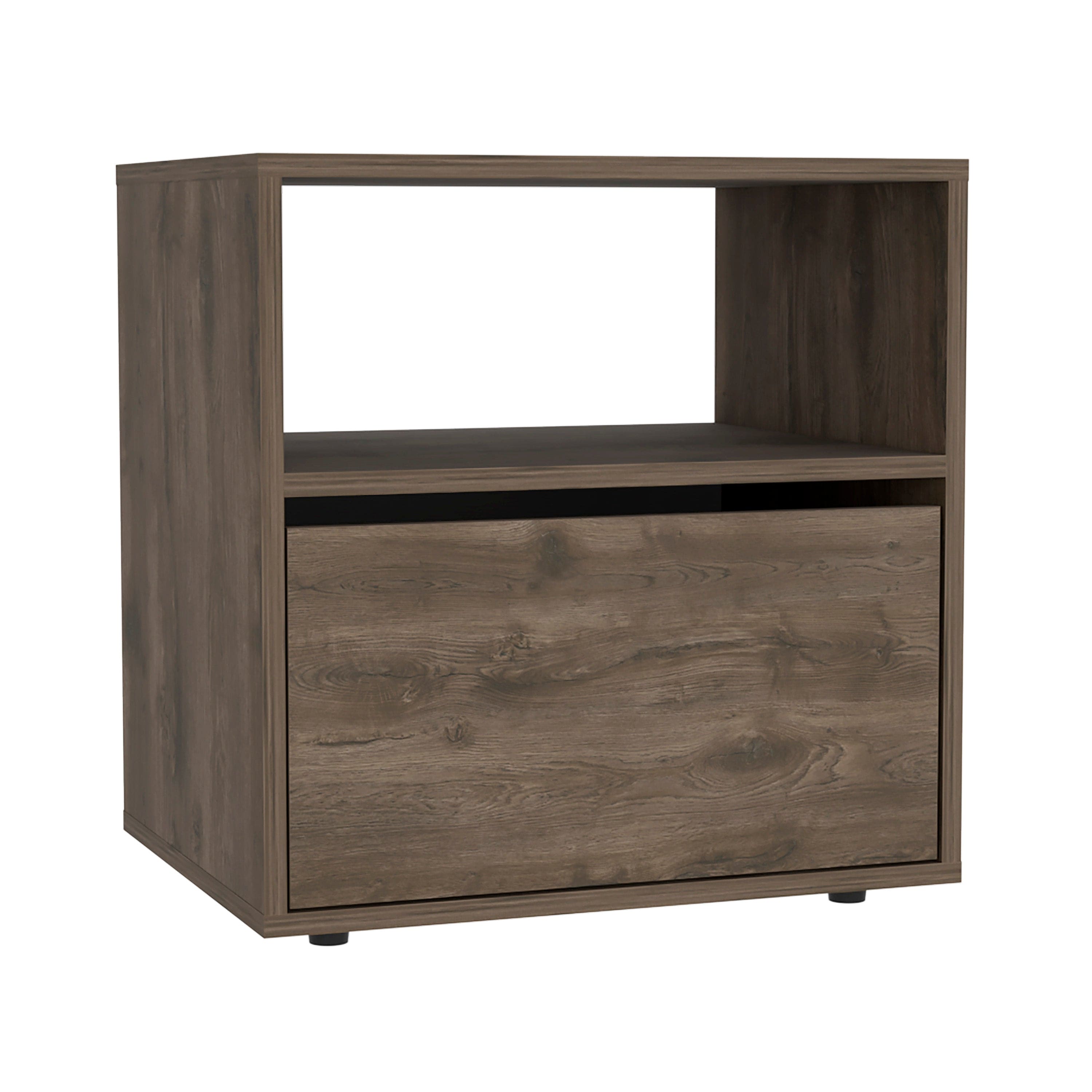 Galanto Nightstand, One Open Shelf, One Cabinet -Dark Brown / Black