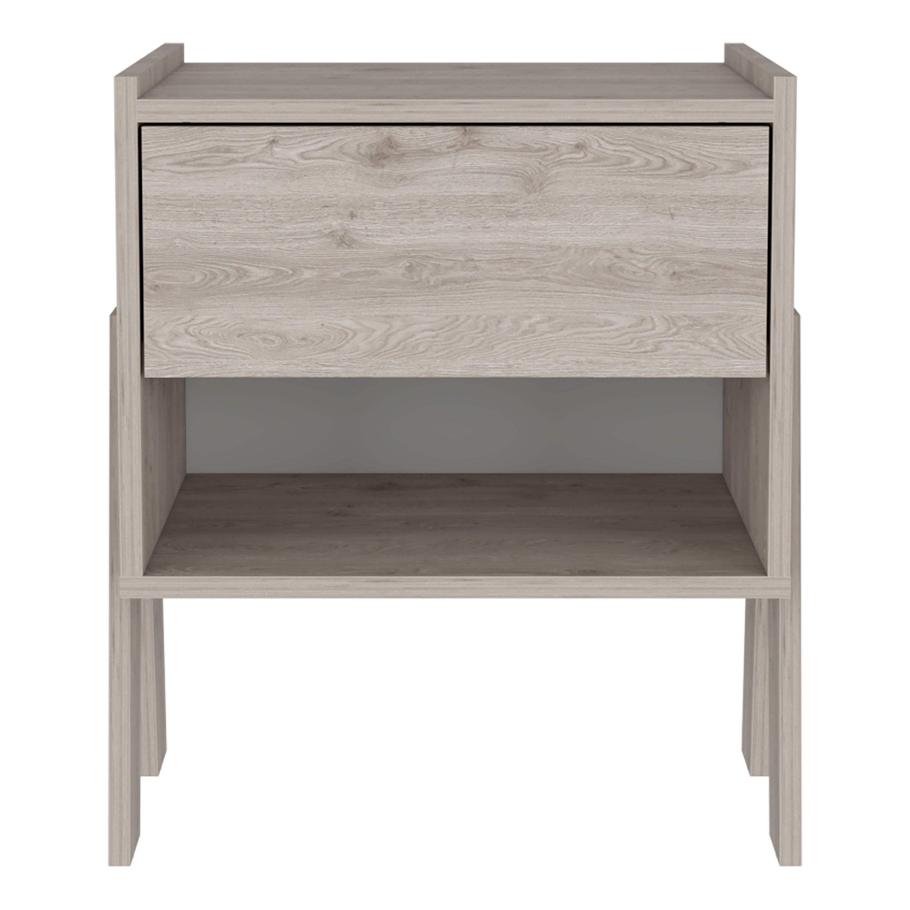 Nightstand Ferku, Open Shelf, One Drawer, Light Gray Finish