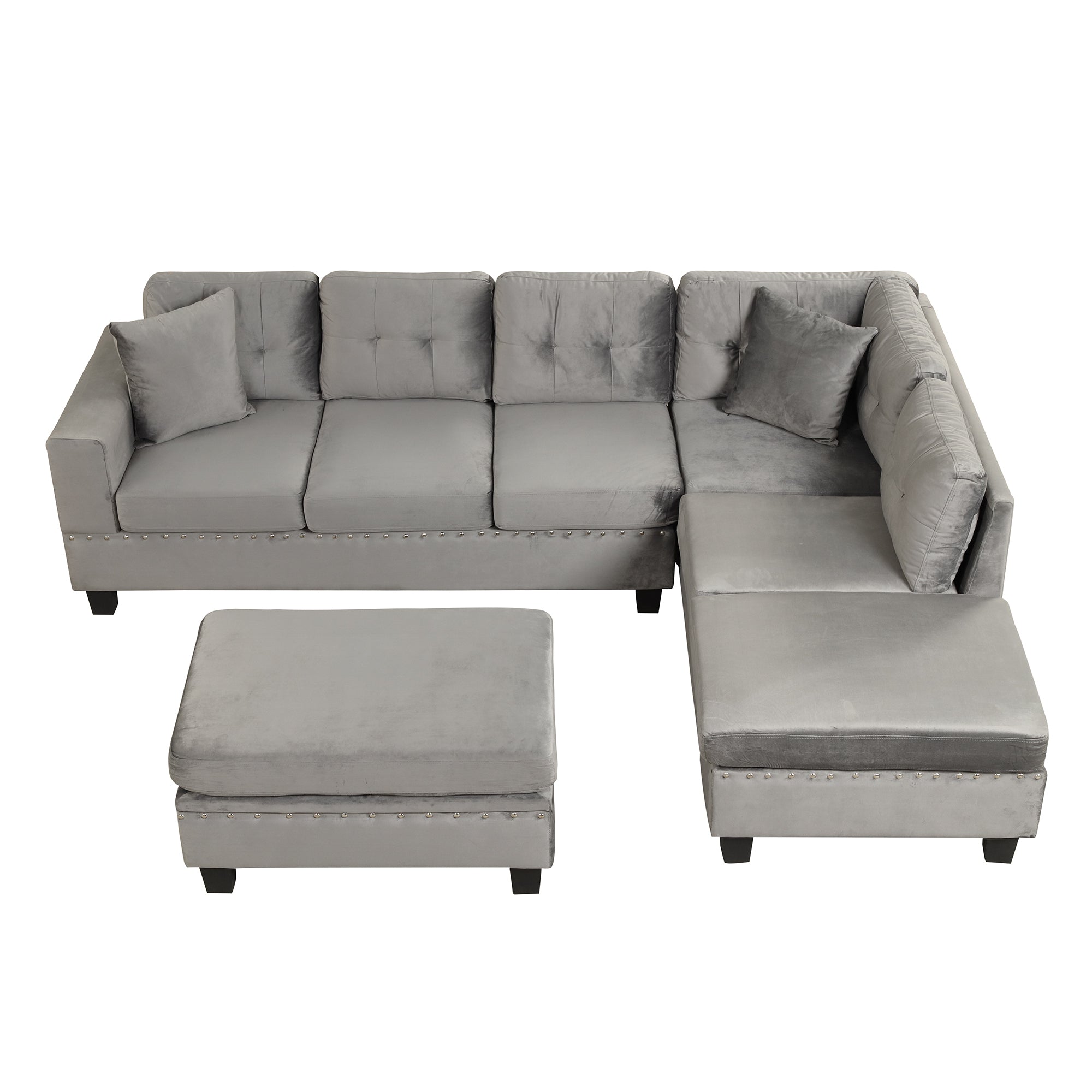 104.5" Modern Sectional Sofa with Storage Ottoman, L-Shape Couch with 2 Pillows and Cup Holder,Sectional Sofa with Reversible Chaise for Living Room,Gray