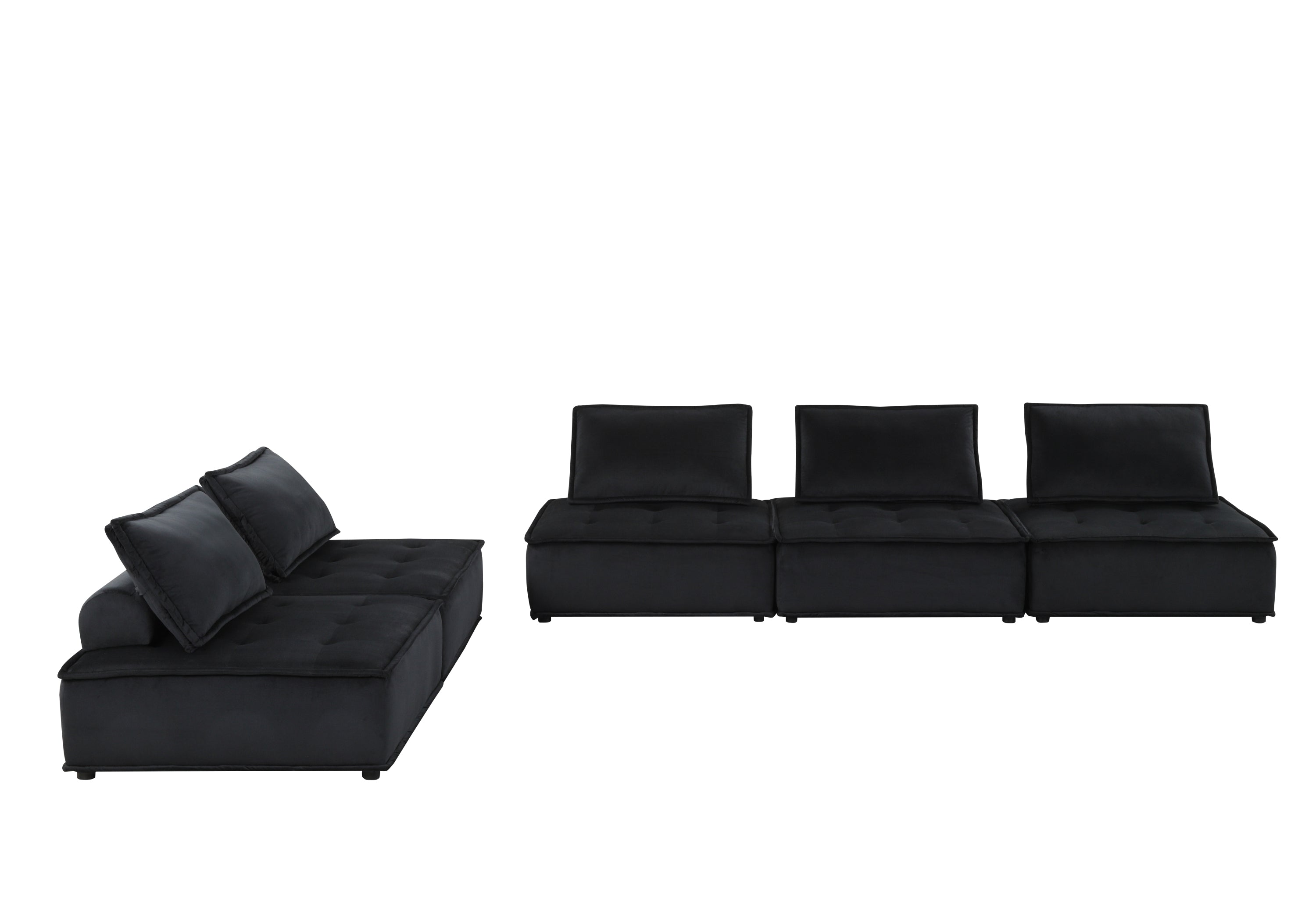 Anna Black Velvet 5 Pc Sectional Sofa Ottoman