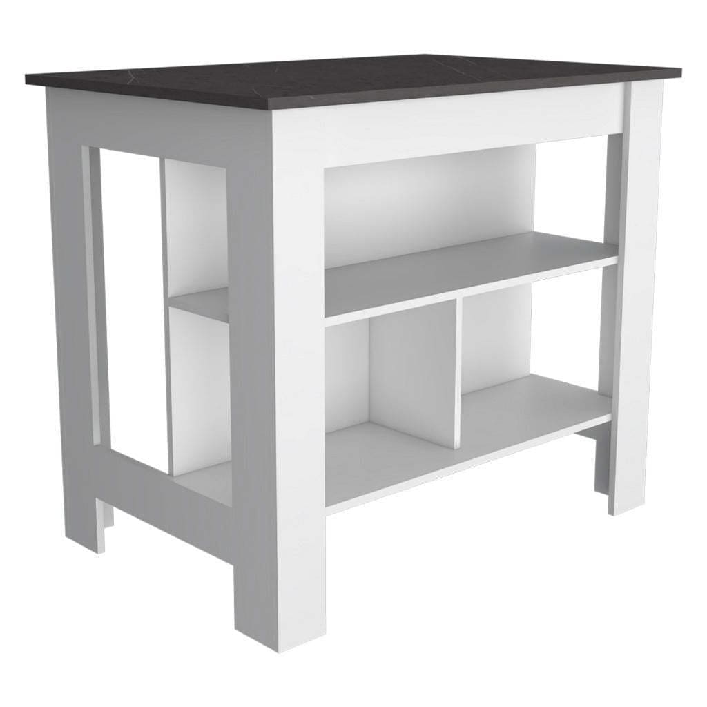 DEPOT E-SHOP Delos Kitchen Island, Four Legs, Three Shelves, White / Onix