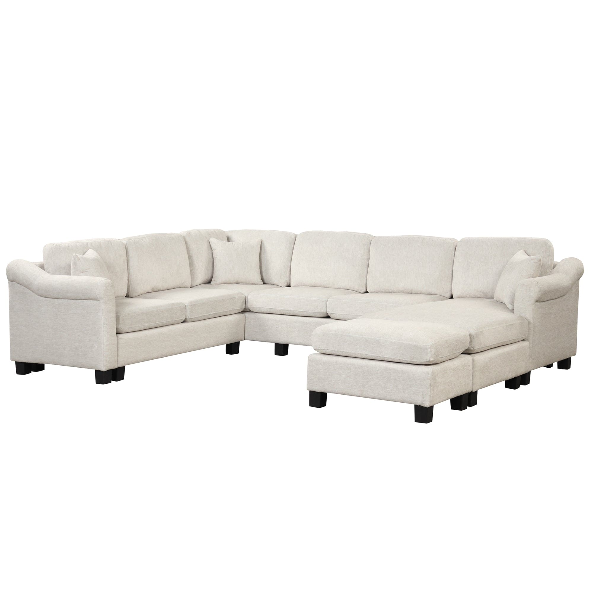 122.1" *91.3"  4pcs Sectional Sofa with Ottoman with Right Side Chaise velvet fabric White