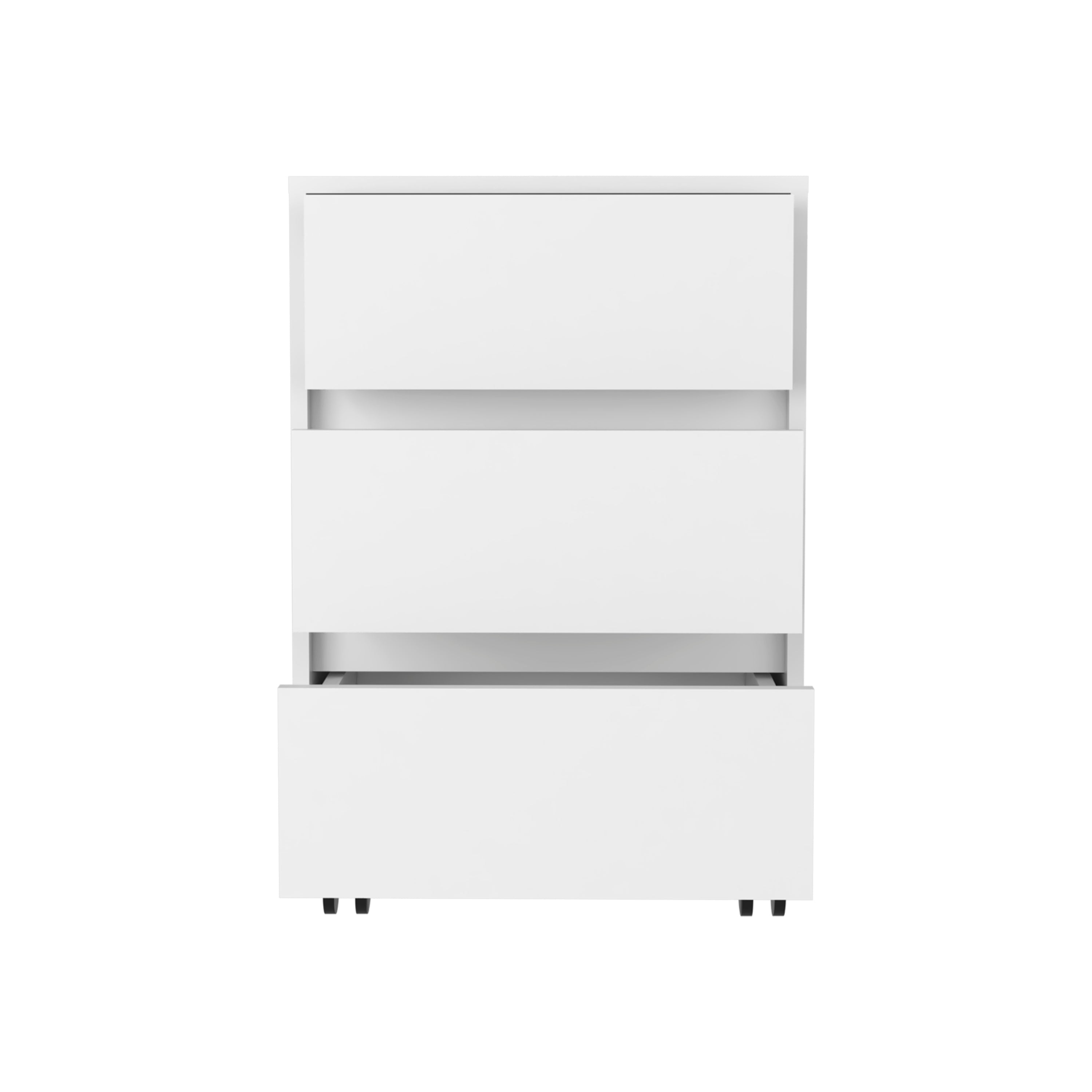 Three Drawers Bang, Filing Cabinet, Roller Blade Glide, White Finish