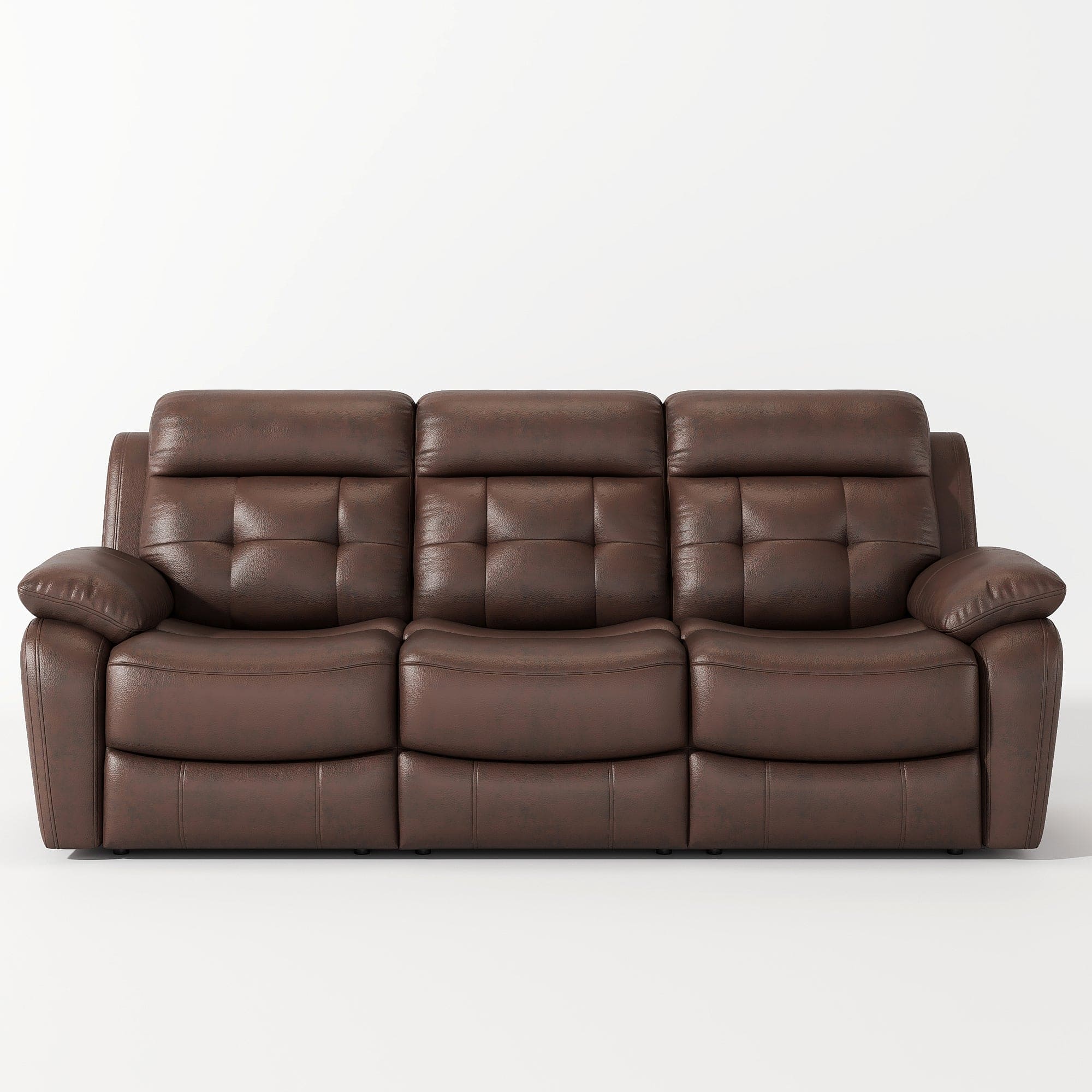 Genuine Leather Non-Power Reclining Sofa with Drop Down Table,Stainless Steel Cupholders and Magazine bag- Brown