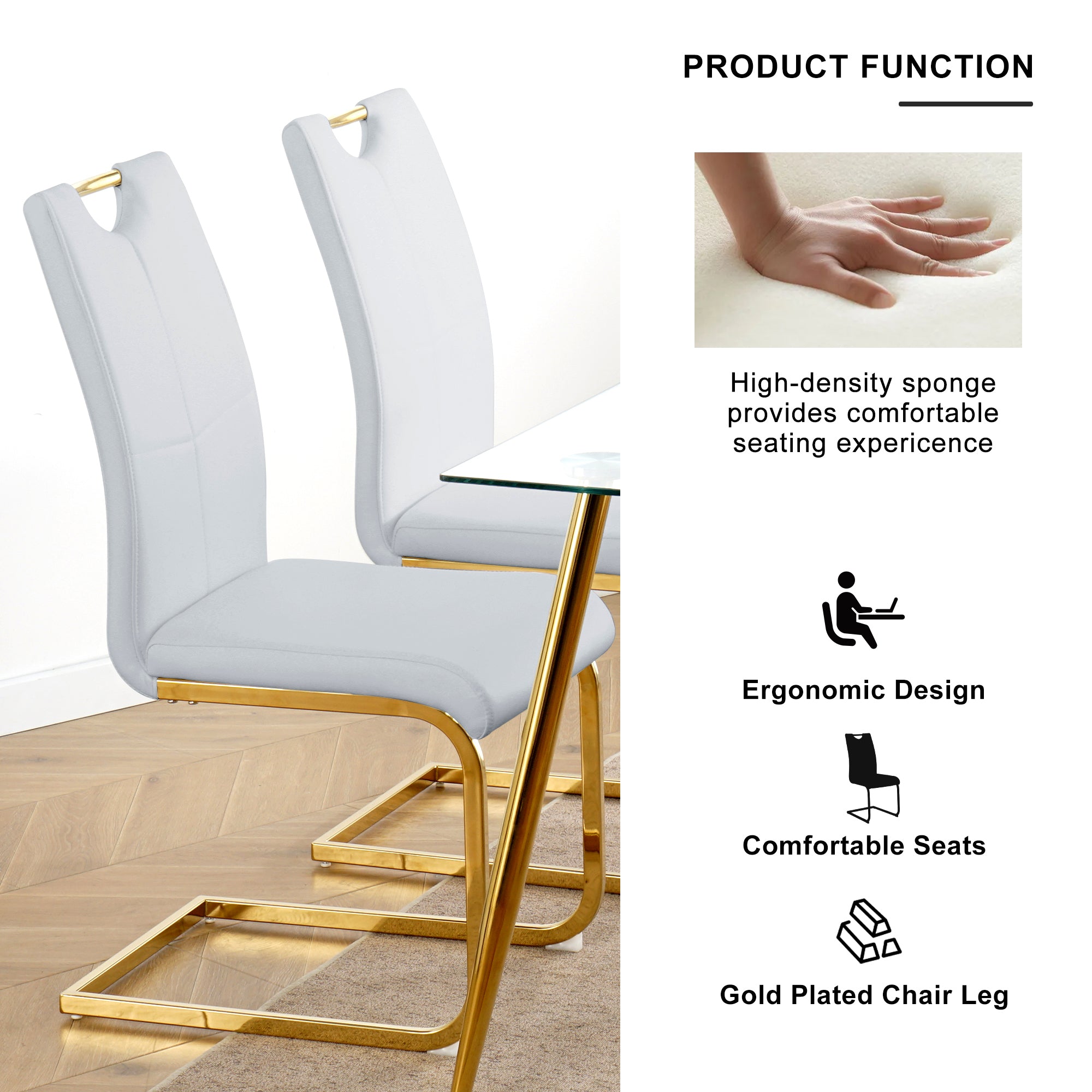 Modern Dining Chairs with Faux Leather Padded Seat Dining Living Room Chairs Upholstered Chair with gold Metal Legs Design for Kitchen, Living, Bedroom, Dining Room Side Chairs Set of 2