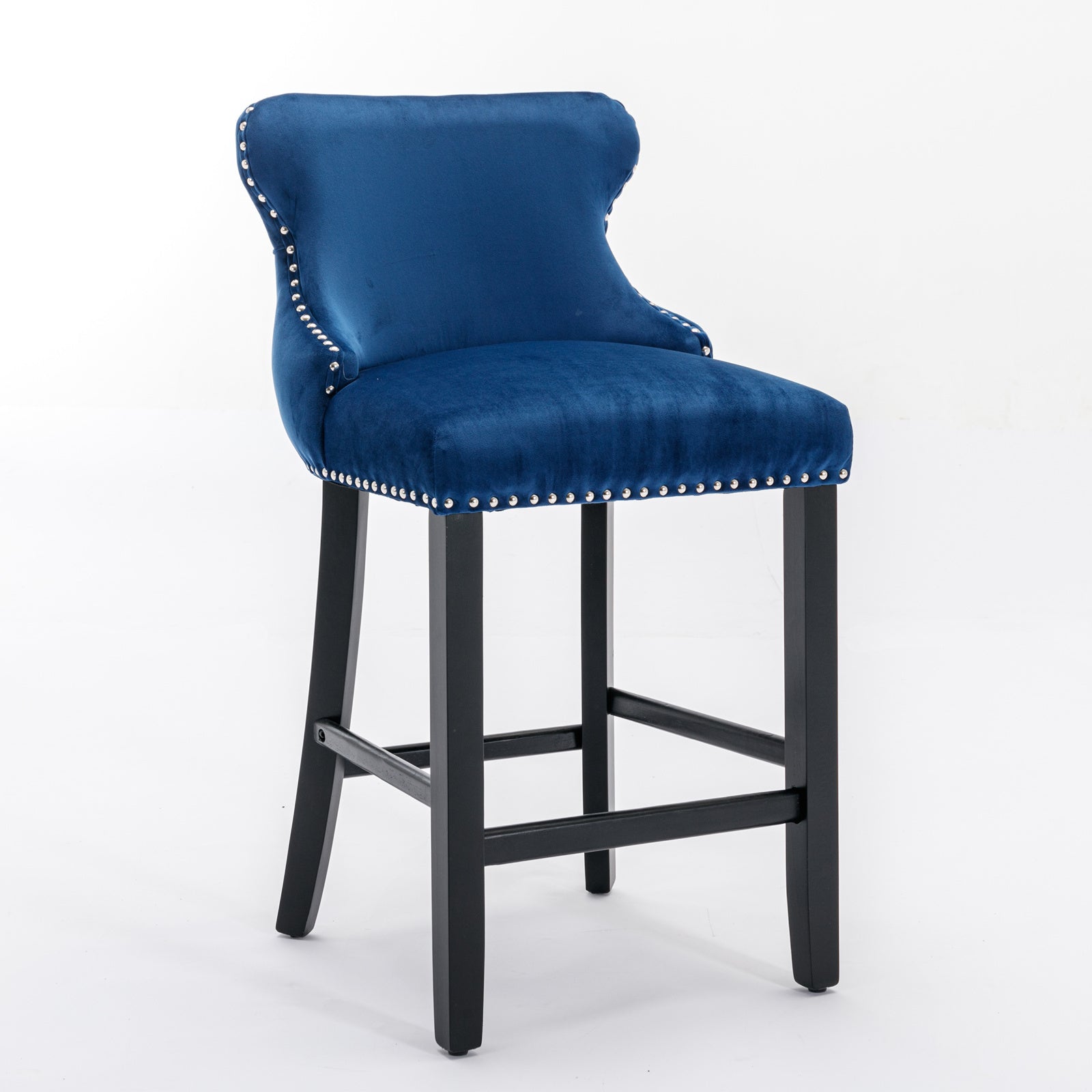 A&A Furniture,Contemporary Velvet Upholstered Wing-Back Barstools with Button Tufted Decoration and Wooden Legs, and Chrome Nailhead Trim, Leisure Style Bar Chairs,Bar stools,Set of 2 (Blue),SW1824BL