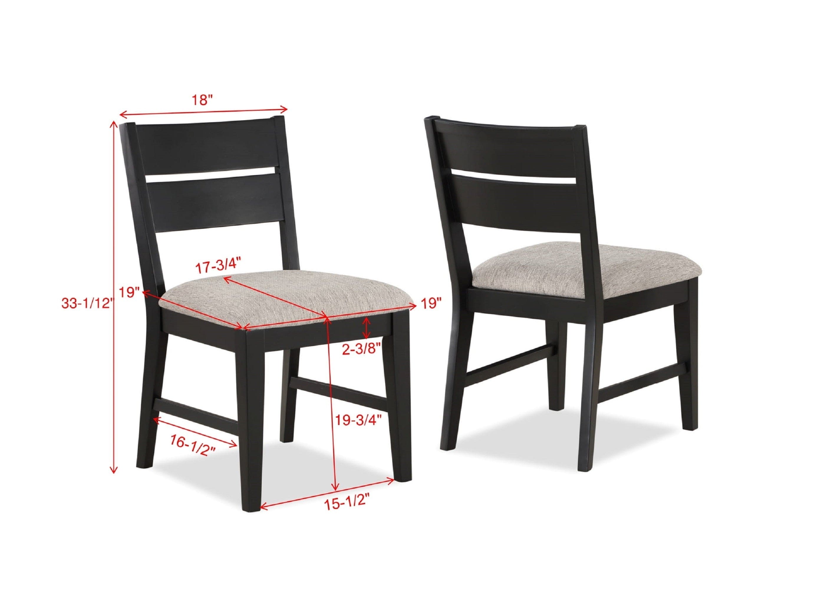 Contemporary 2pc Dining Side Chair Upholstered Seat Ladder Back Dark Frame Gray Fabric Upholstery Dining Room Furniture