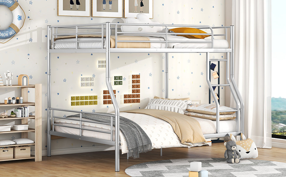 Full XL Over Queen Metal Bunk Bed, Sliver