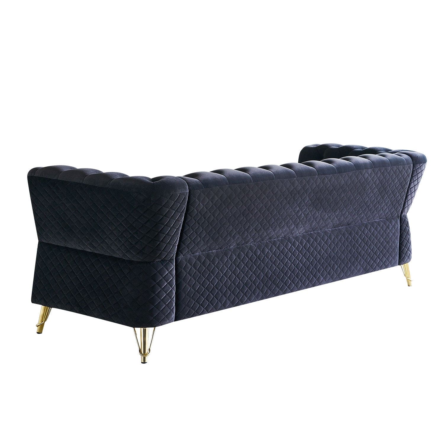 Modern Tufted Velvet Sofa 87.4 inch for Living Room Black Color