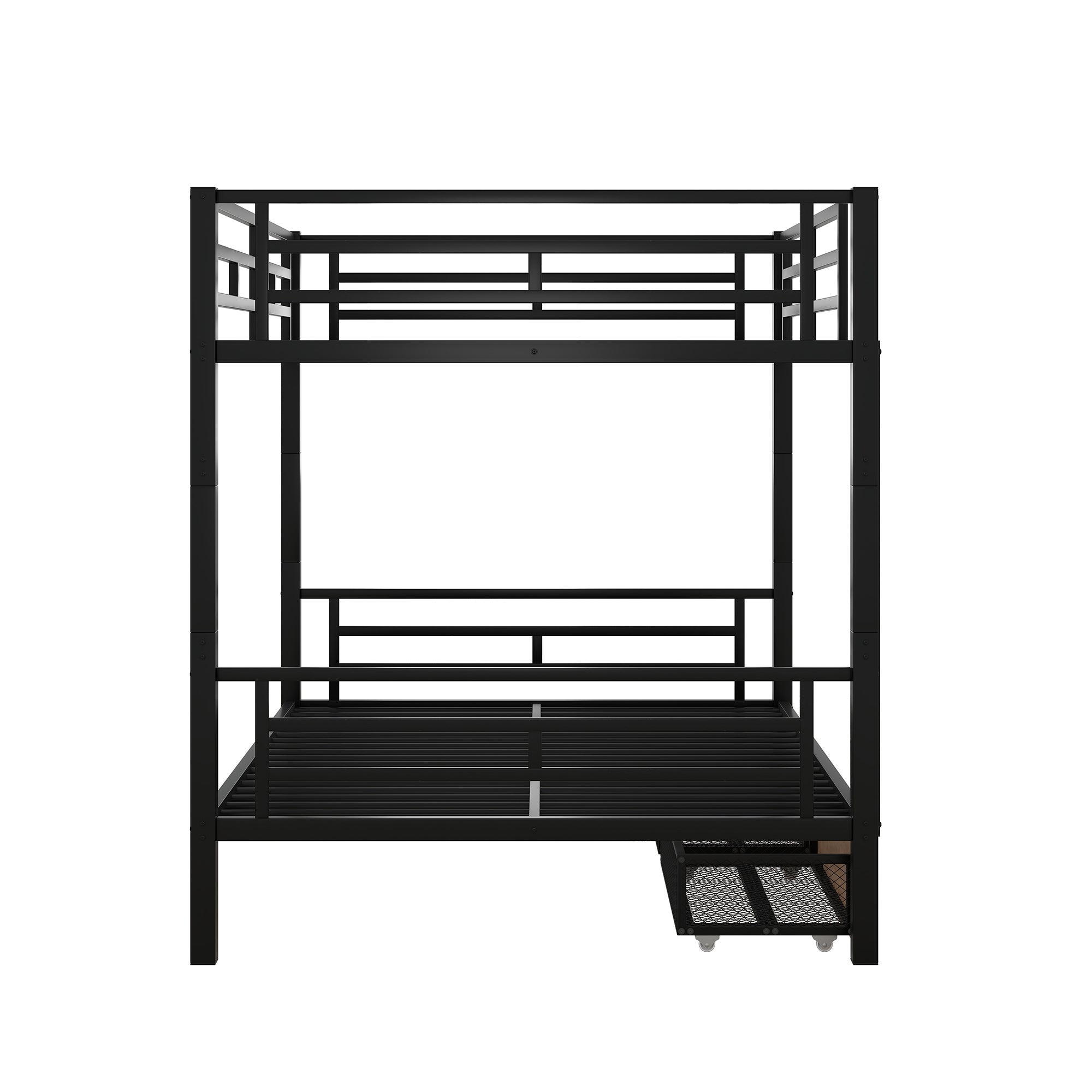 Metal Full Size Convertible Bunk Bed with 2 Drawers, Black