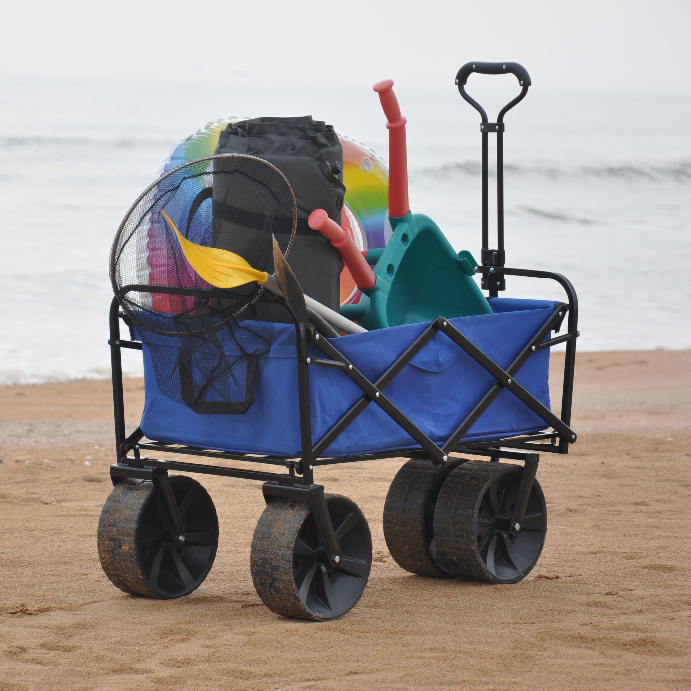 Folding Wagon Garden Shopping Beach Cart (Blue)