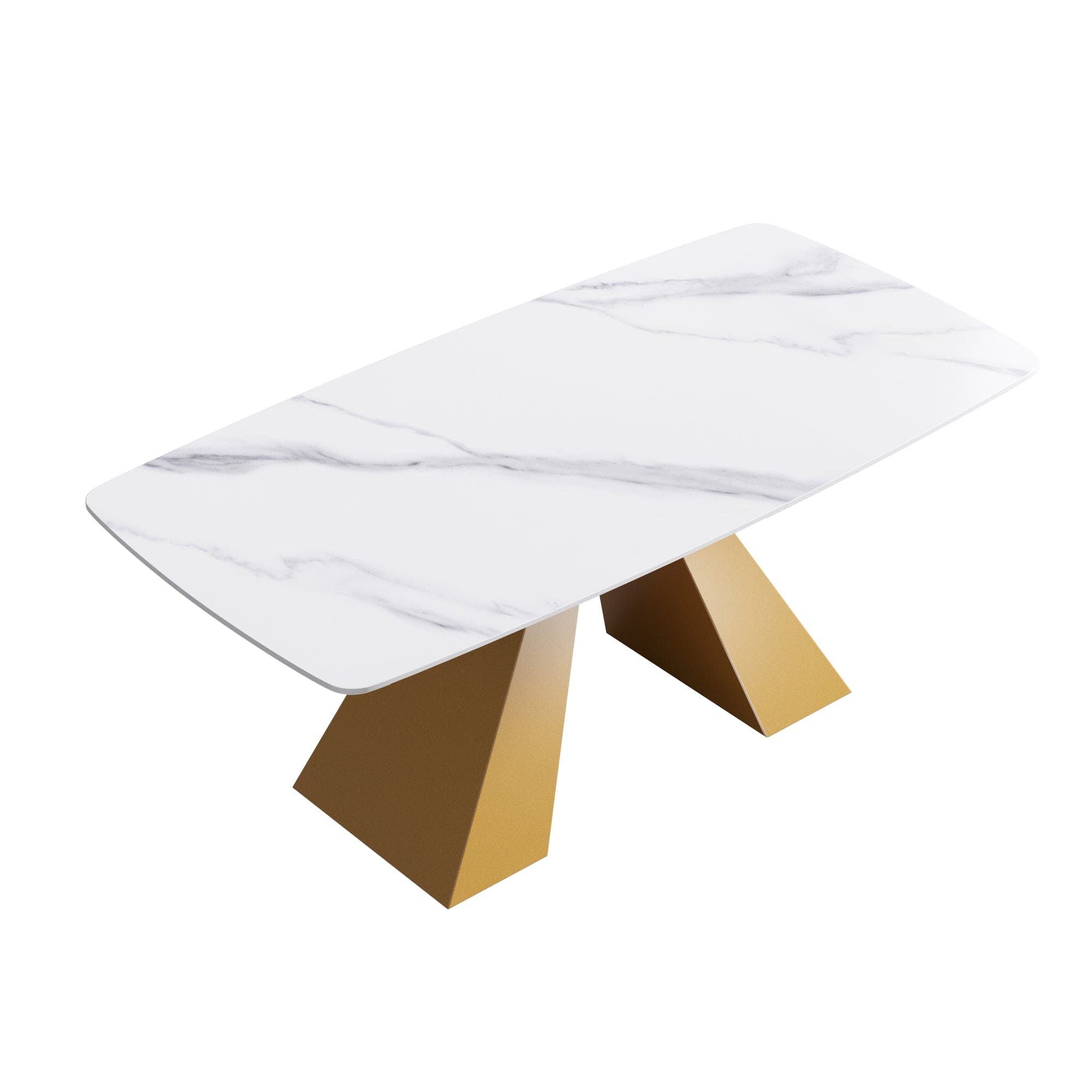 70.87"Modern artificial stone white curved golden metal leg dining table-can accommodate 6-8 people